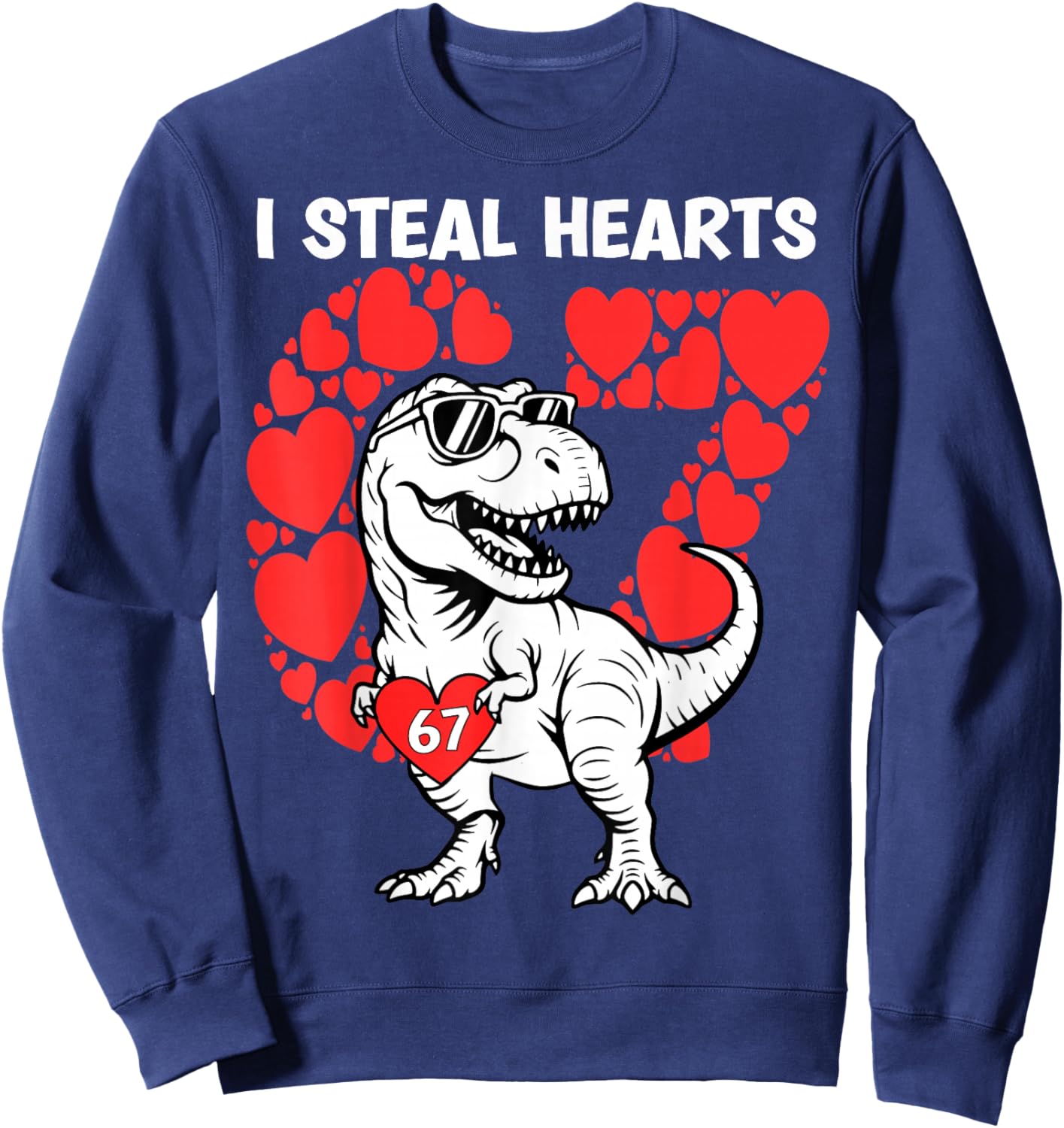 Valentine Day Boys Kids I Steal Hearts Dinosaur Truck 67 Sweatshirt - Sweatshirt | Navy
