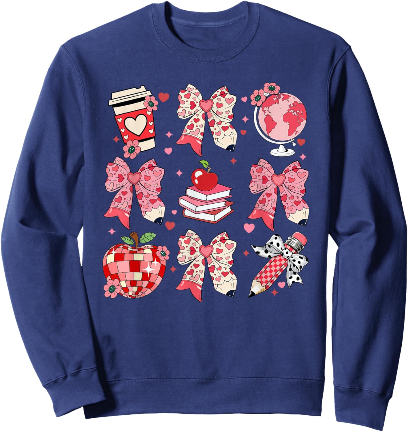 Coquette Bow Leopard Hearts Valentine Day Women Girl Girly Sweatshirt - Sweatshirt | Navy