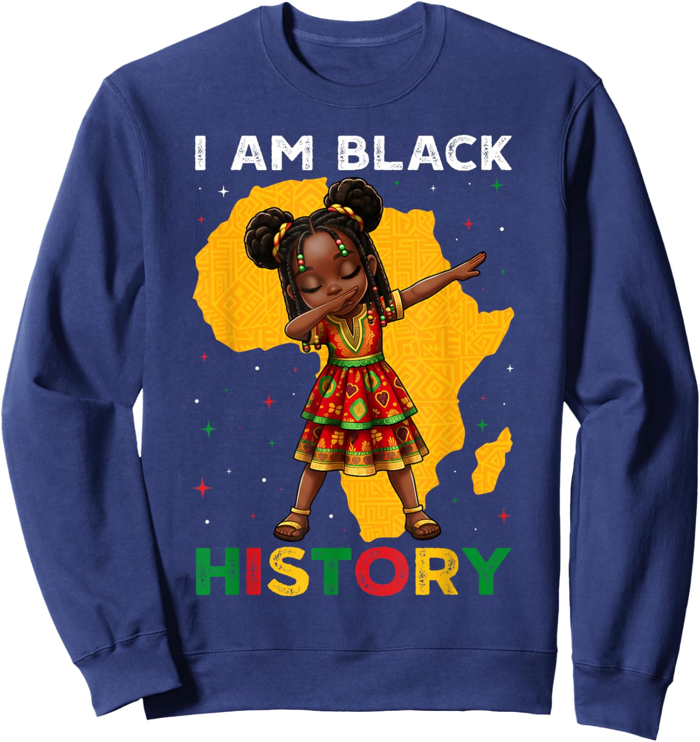 Girl Black History Month African American Afro Girls Kids Sweatshirt - Sweatshirt | Navy
