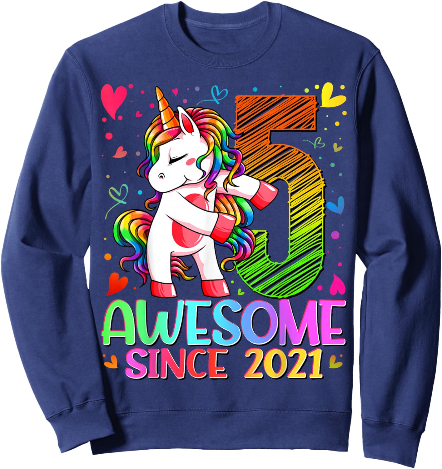 5th Birthday Shirt Girl 5 Year Old Gifts 5 Birthday Girl Sweatshirt - Sweatshirt | Navy