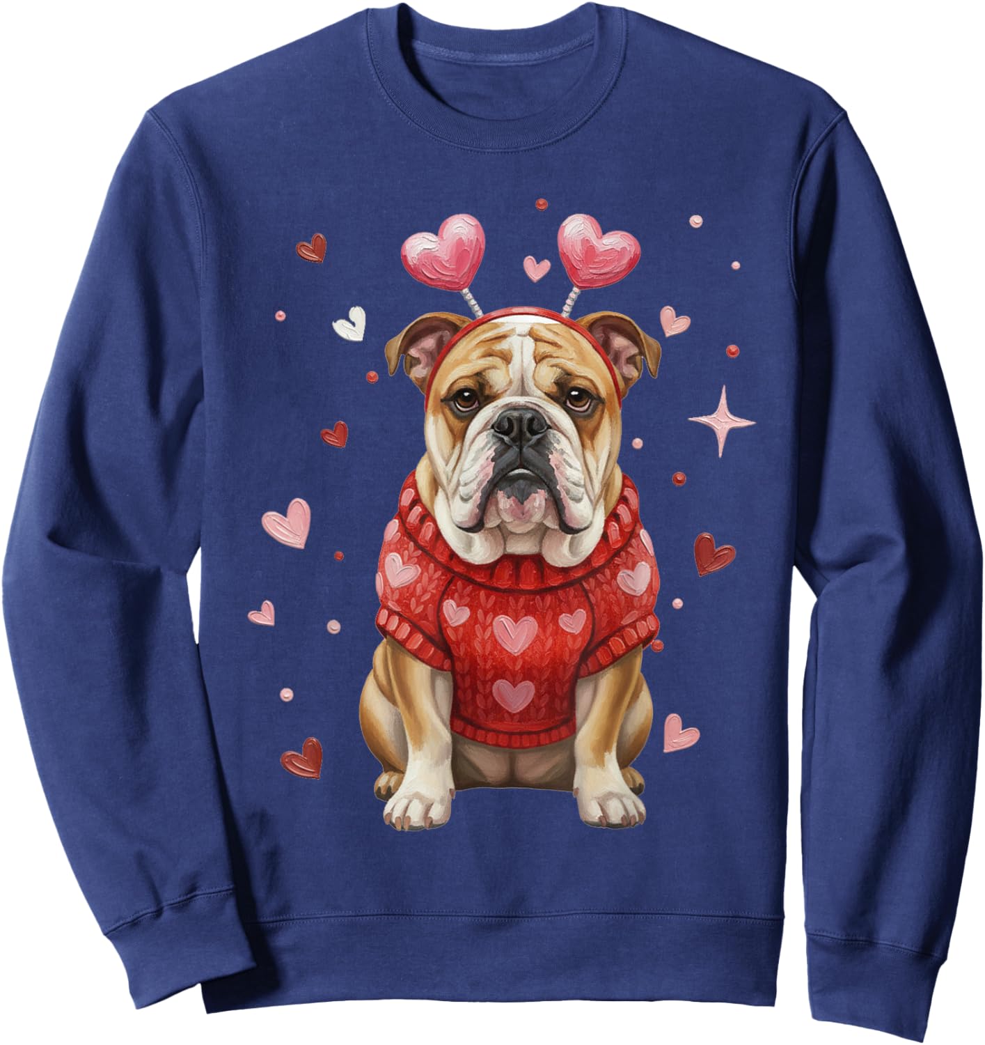 Cute Bulldog Valentine Heart Valentines Day Sweatshirt - Sweatshirt | Navy