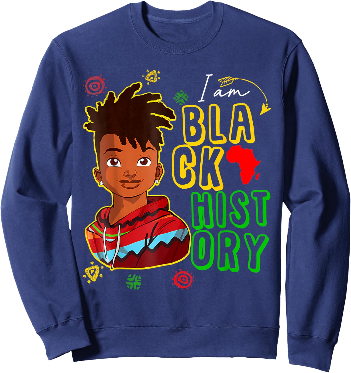 I Am The Strong African Boy Black History Month Boys Kids Sweatshirt - Sweatshirt | Navy