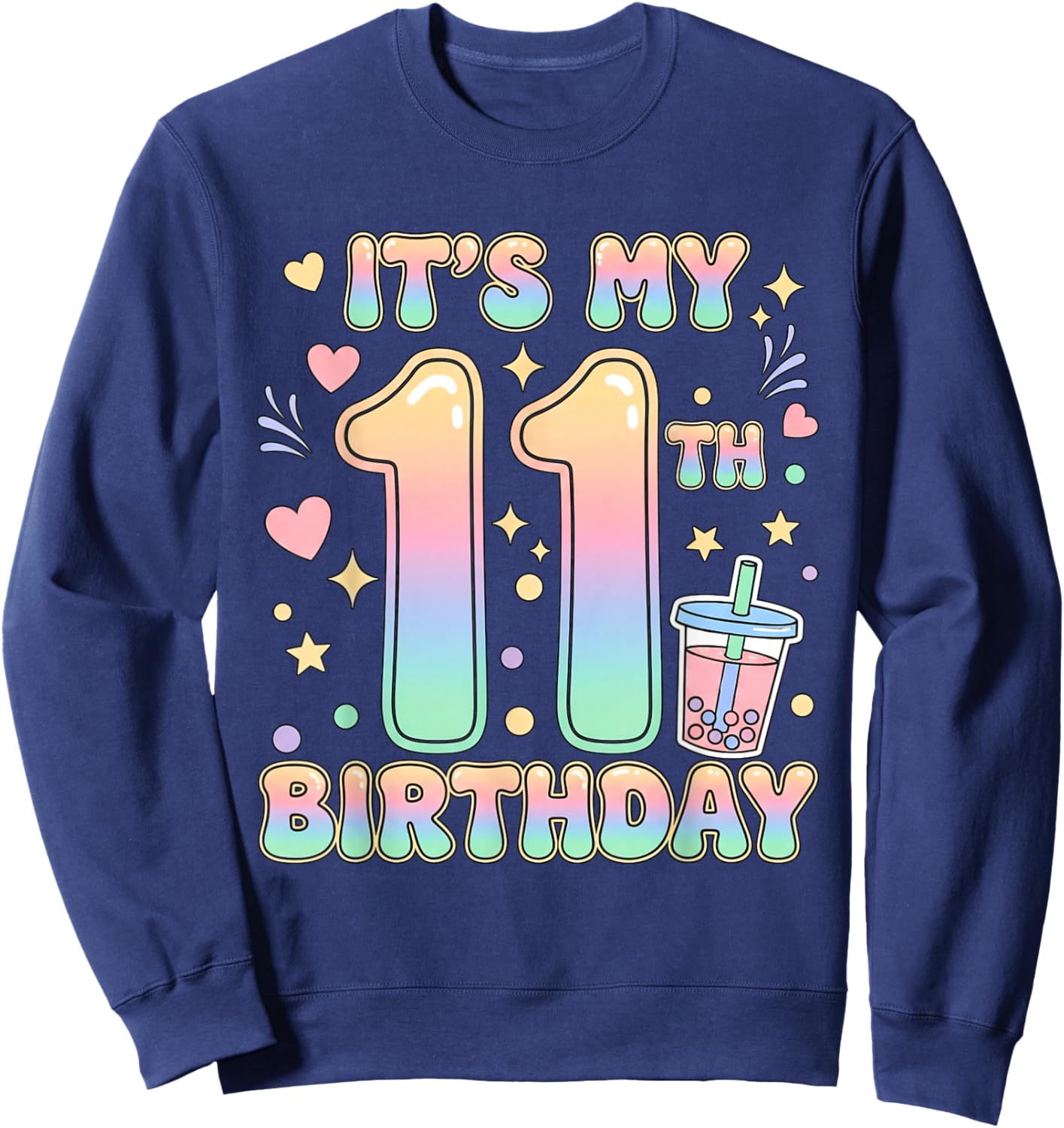 It's My 11th Birthday Bubble Boba Tea Party 11 Year Old Girl Sweatshirt - Sweatshirt | Navy