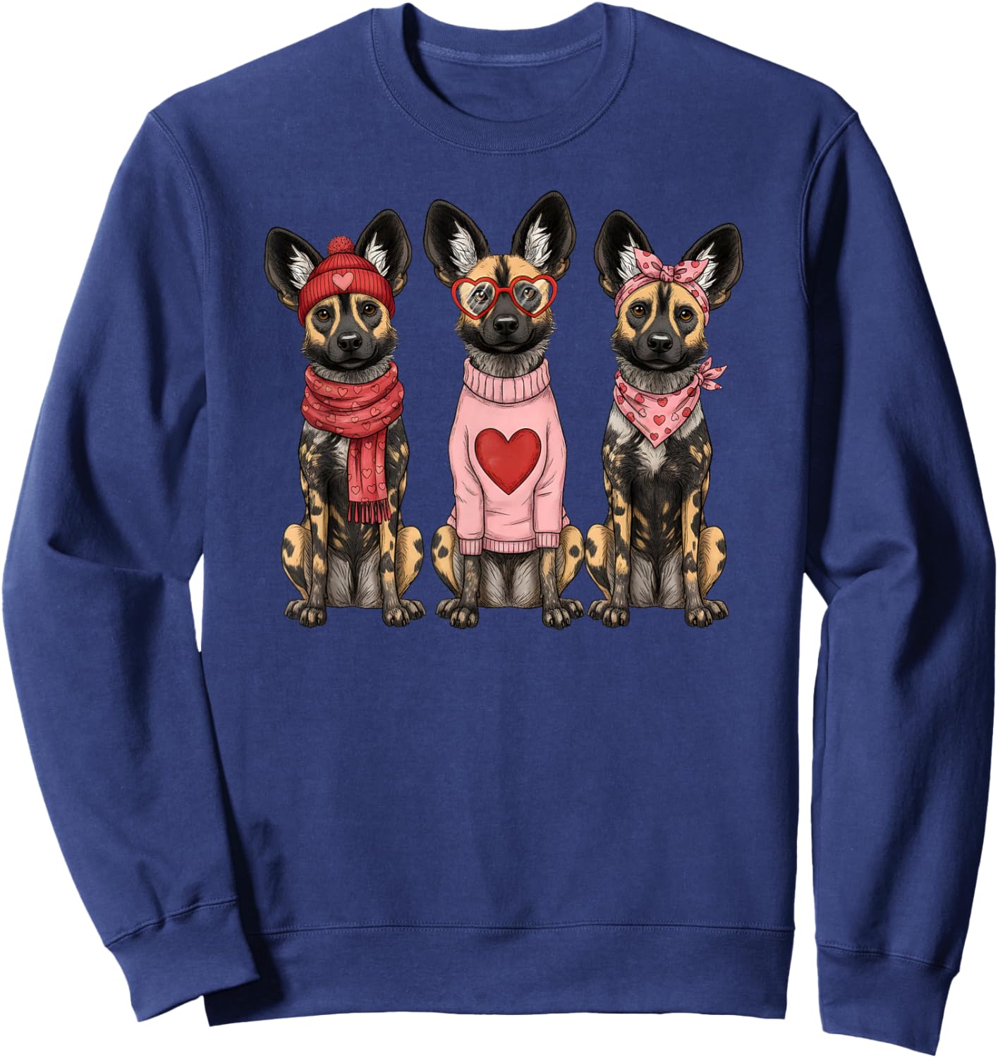 Retro African Wild Dog Cute Valentine Sweatshirt - Sweatshirt | Navy