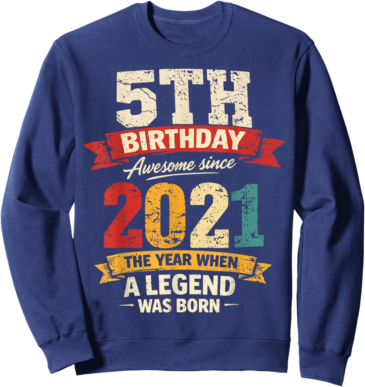 5 Year Old Vintage Awesome Since 2021 5th Birthday Sweatshirt - Sweatshirt | Navy