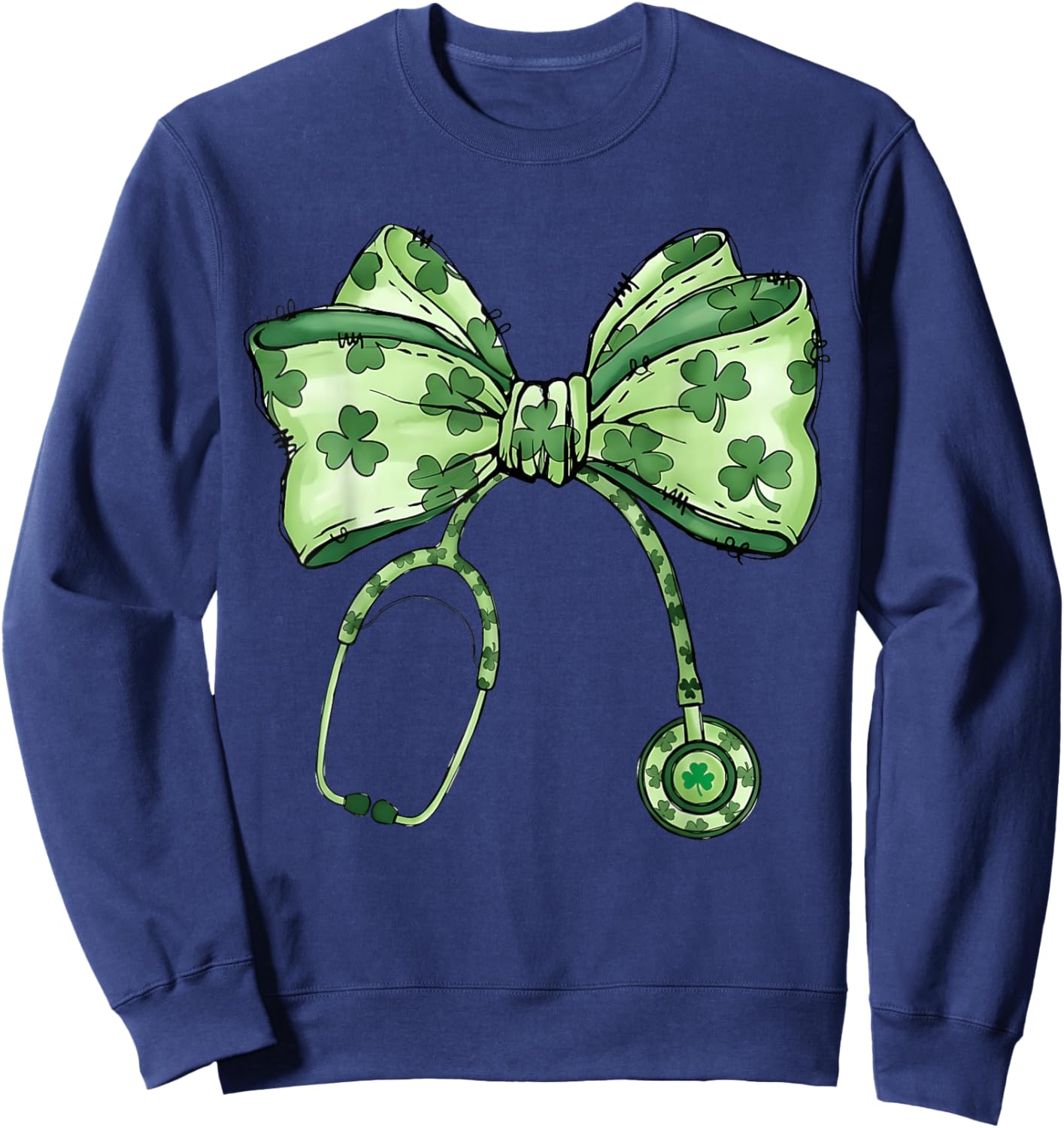 Saint Patrick's Day Nurse Shamrock Bow Stethoscope Women Sweatshirt - Sweatshirt | Navy
