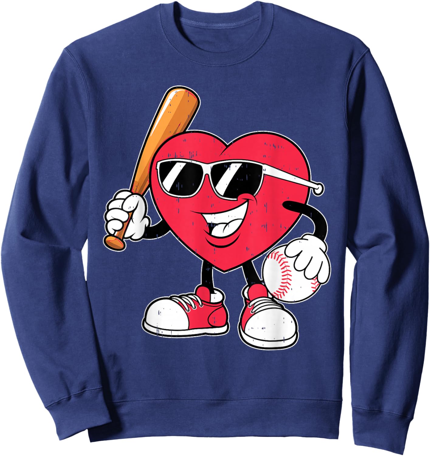 Heart Play Baseball Valentine's Day Teens Boys Girls Kids Sweatshirt - Sweatshirt | Navy