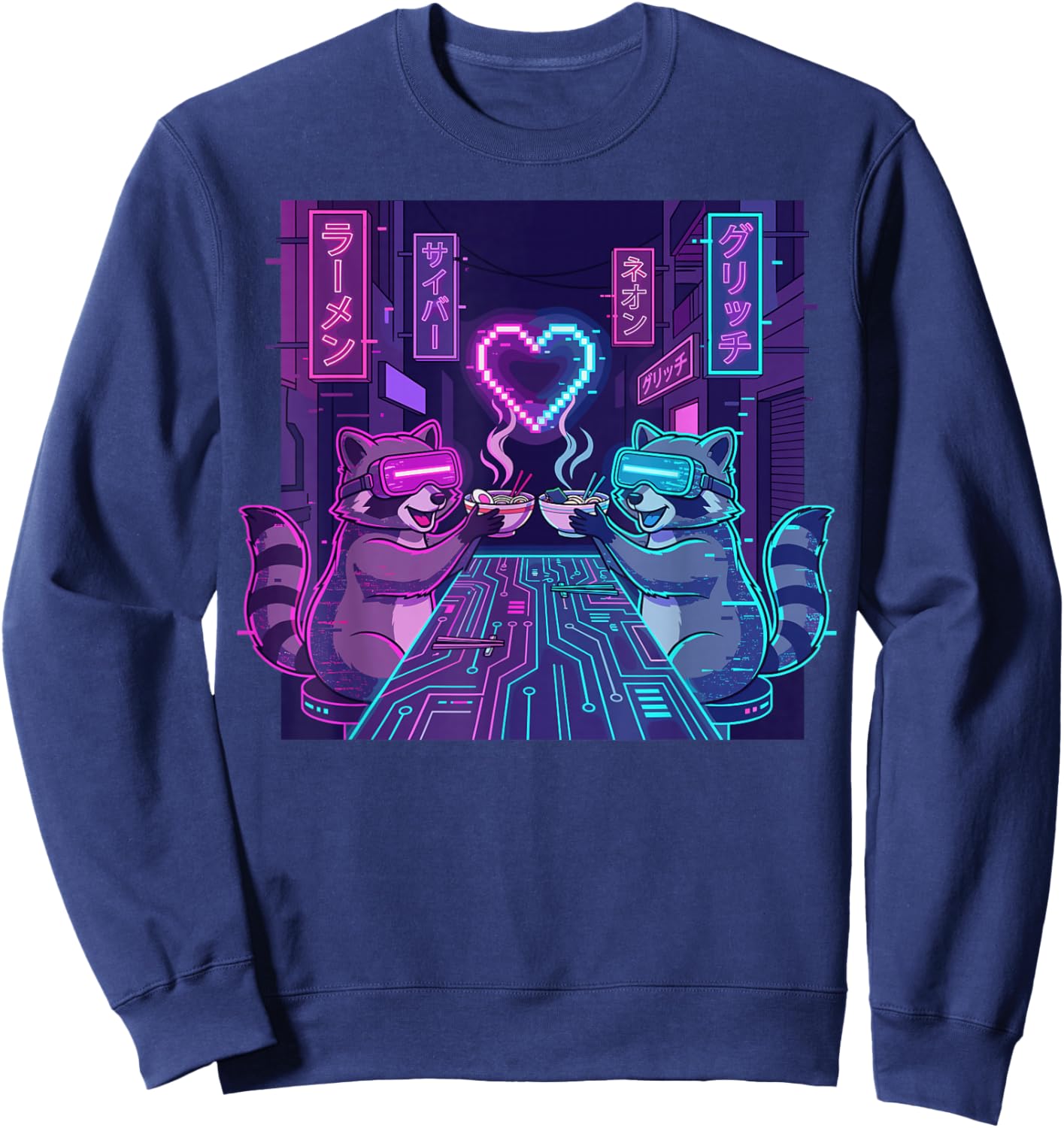 Cyberpunk Raccoon Ramen Valentines Day Sweatshirt - Sweatshirt | Navy