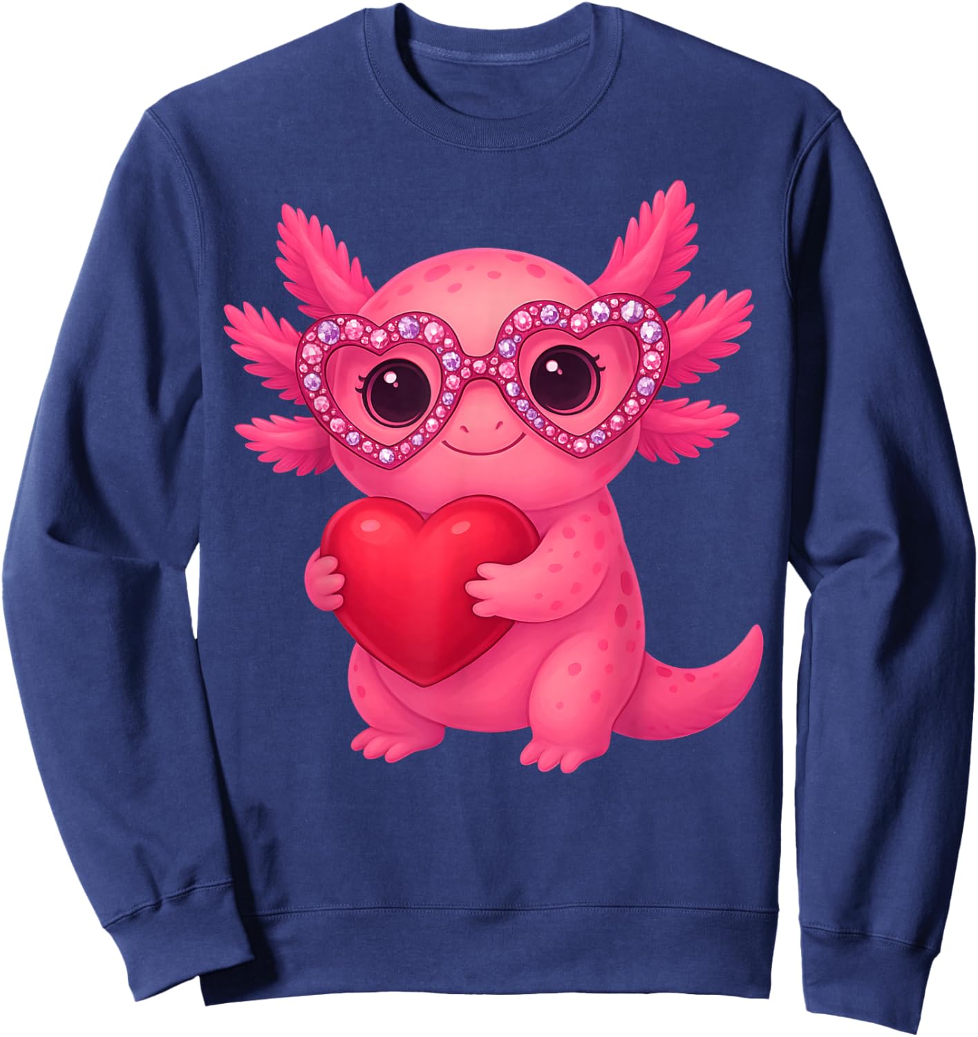 Valentine Cute Pink Axolotl Lovers Heart Girl Women Kid Sweatshirt - Sweatshirt | Navy