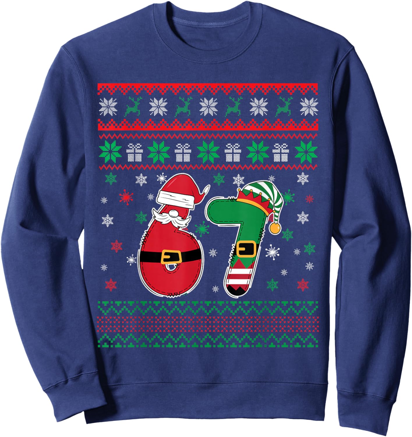 Funny 67 Six Seven Meme Couple Pajamas Matching Christmas Sweatshirt - Sweatshirt | Navy