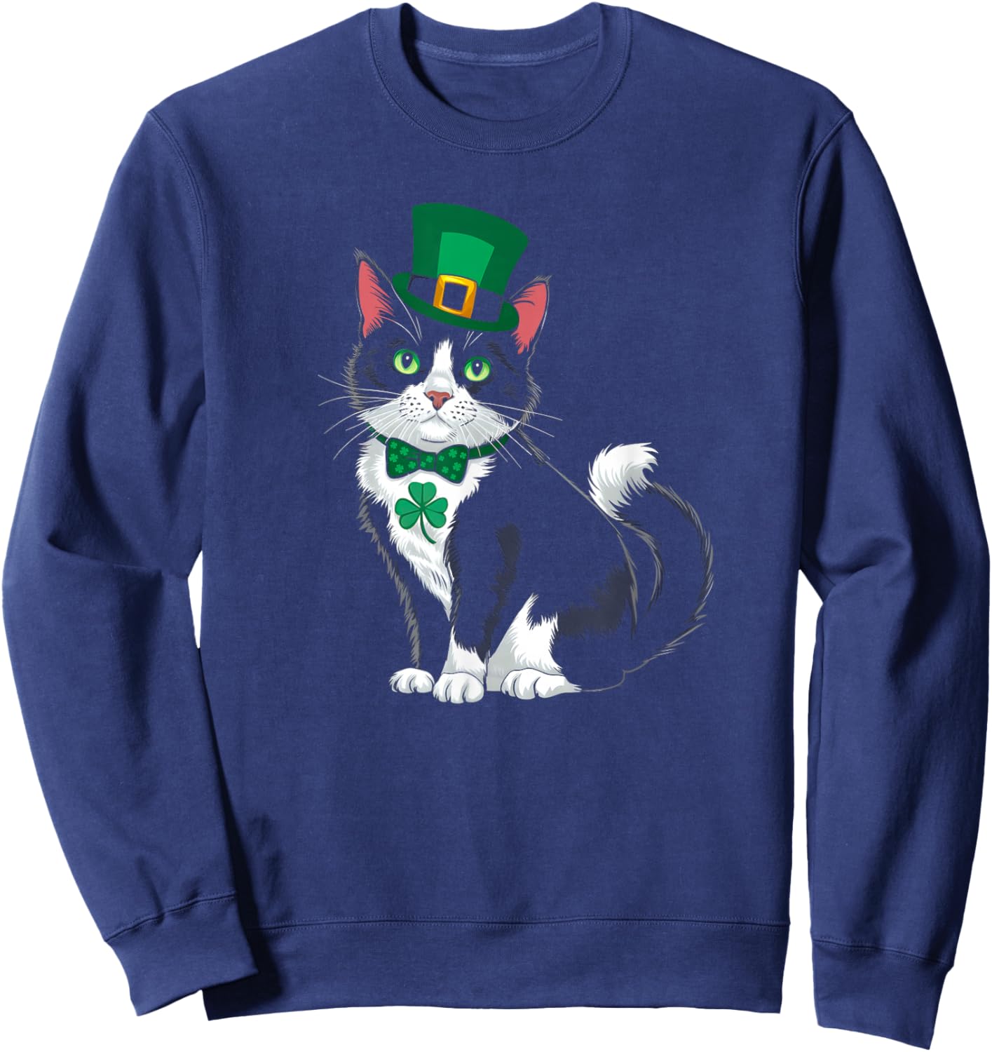 St Patricks Cat Shamrock Leprechaun Saint Pattys Cat Lover Sweatshirt - Sweatshirt | Navy