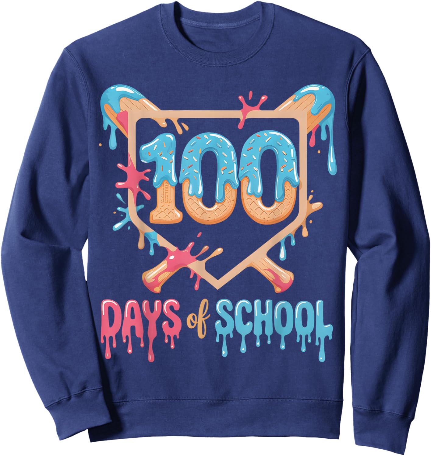 100 Days of School Baseball Drip 100 Days of School Sweatshirt - Sweatshirt | Navy
