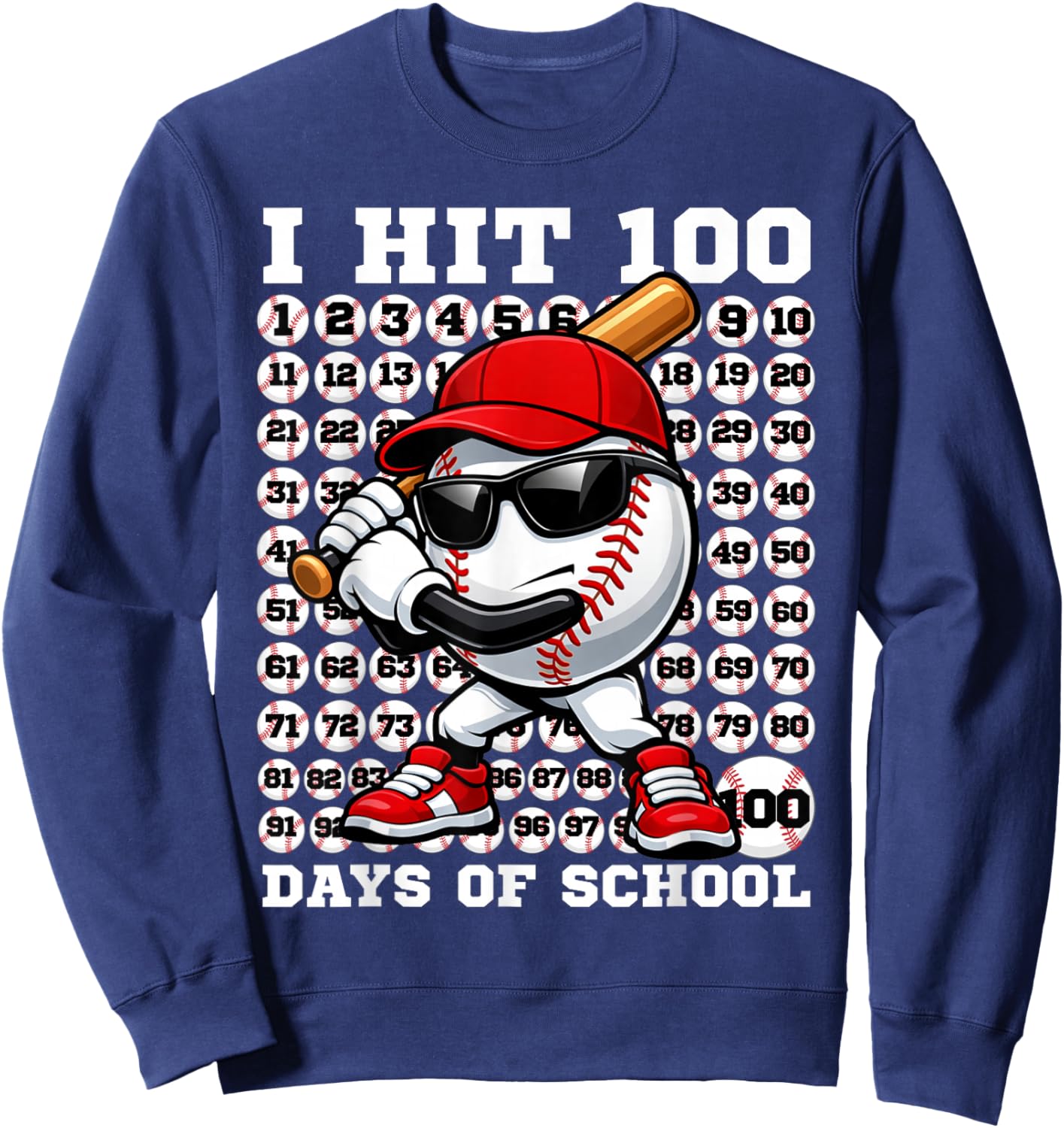 100 Days of School Retro Baseball Sport for Boys Teachers Sweatshirt - Sweatshirt | Navy