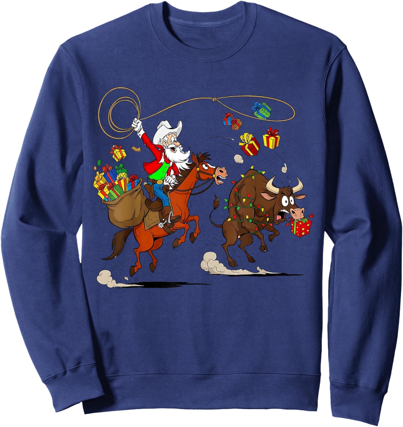 Funny Cowboy Santa Christmas Holiday Western Style Gifts Sweatshirt - Sweatshirt | Navy