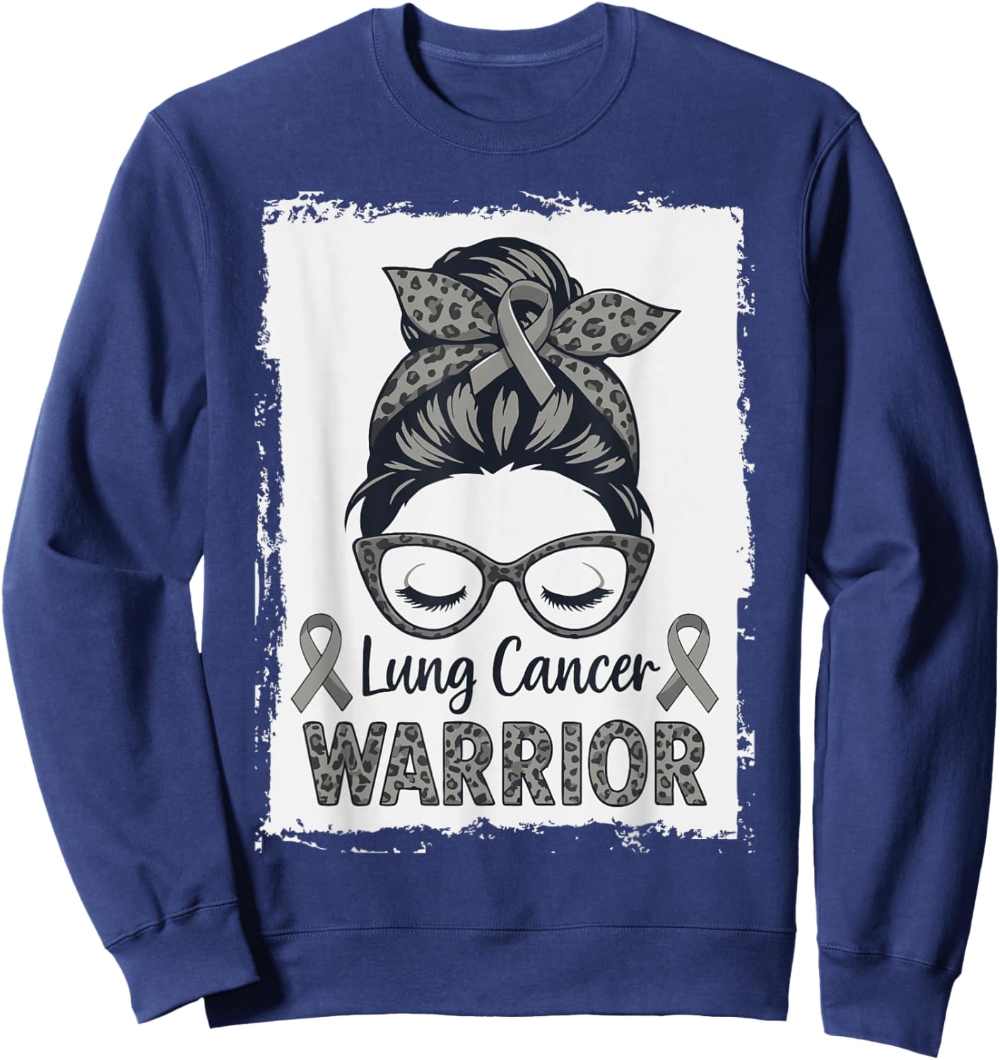Warrior Lung Cancer Month Awareness White Ribbon Support Sweatshirt - Sweatshirt | Navy