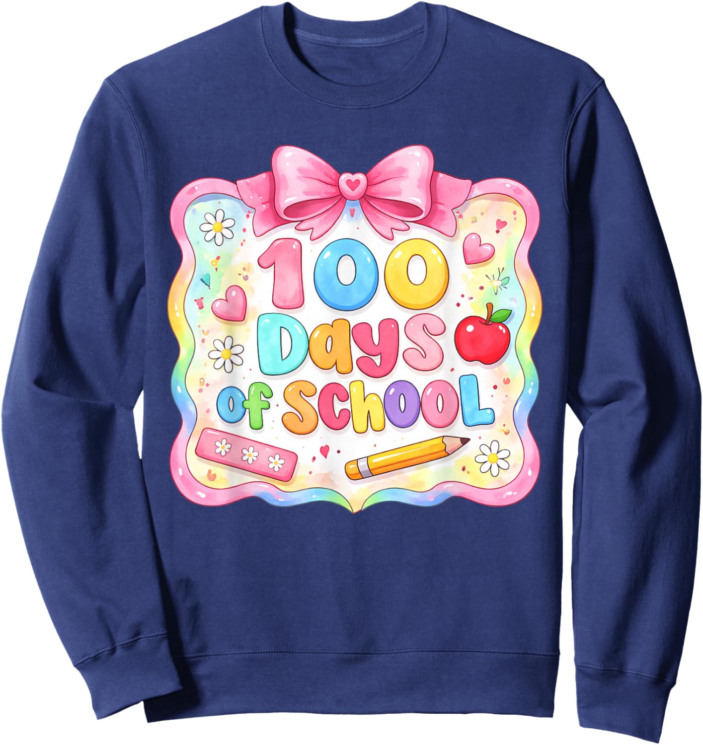 Preppy 100 Days of School Girl Kids Cute 100th Day of School Sweatshirt - Sweatshirt | Navy