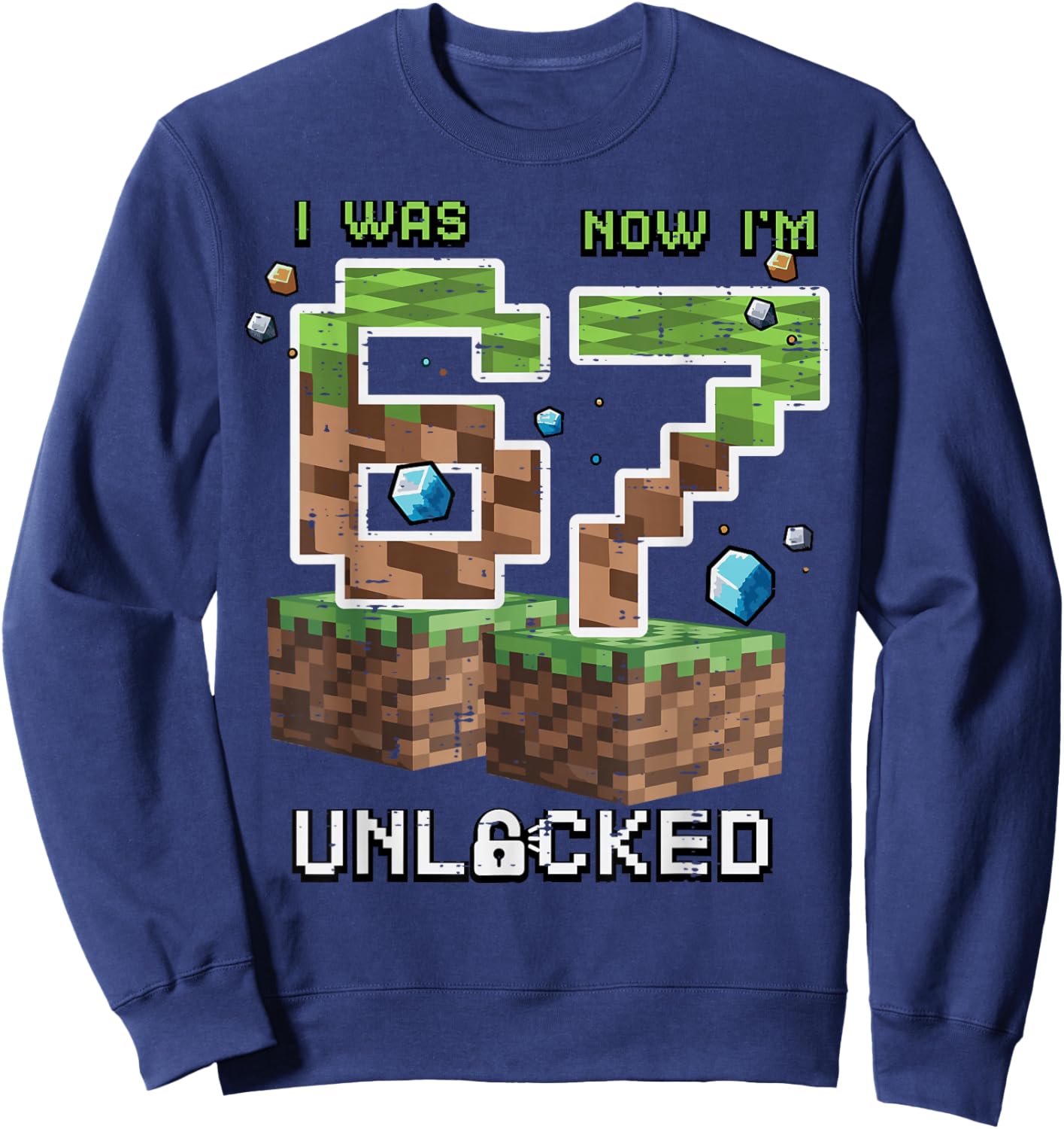 7th Birthday I was 6 Now Im 7 Unlocked 67 Boys Kids Youth Sweatshirt - Sweatshirt | Navy