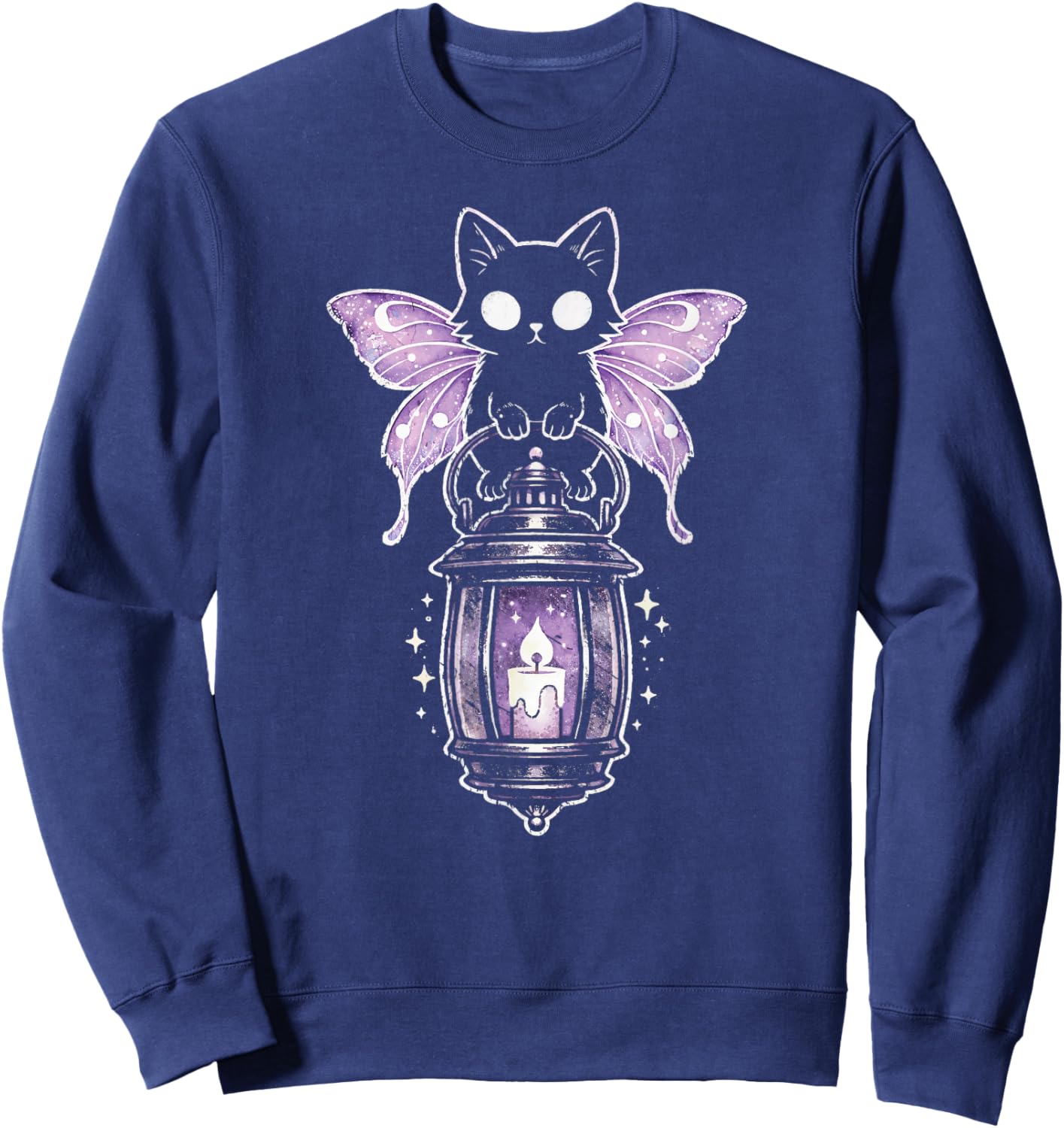 Cat Kitty Lunar Moth Purple Kawaii Alt Pastel Goth Aesthetic Sweatshirt - Sweatshirt | Navy