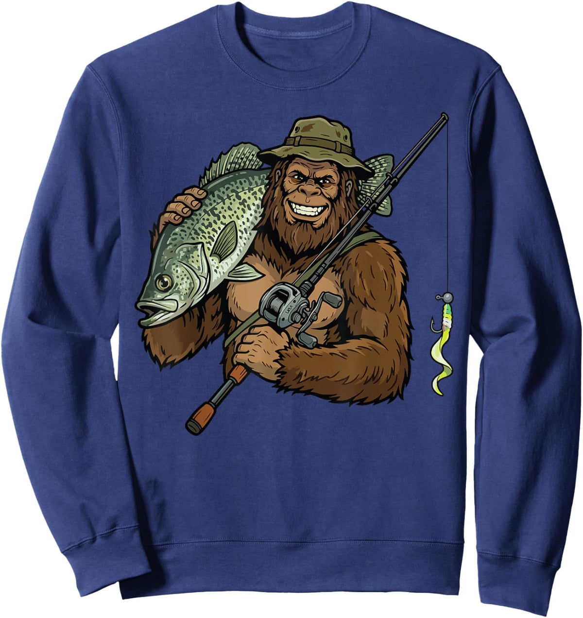 Crappie Fishing Funny Bigfoot Sweatshirt - Sweatshirt | Navy