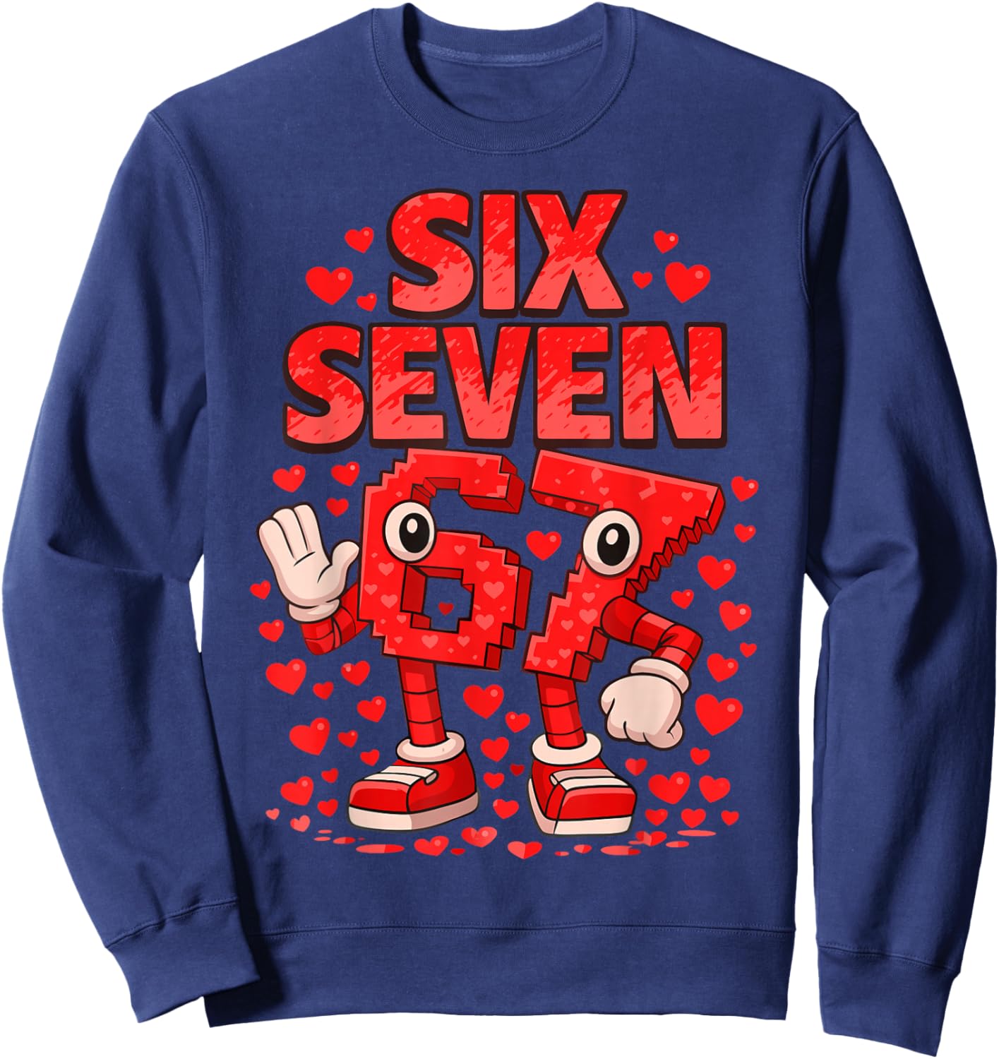 Kids Meme 67 Six Seven 6 7 Valentine Heart Sweatshirt - Sweatshirt | Navy