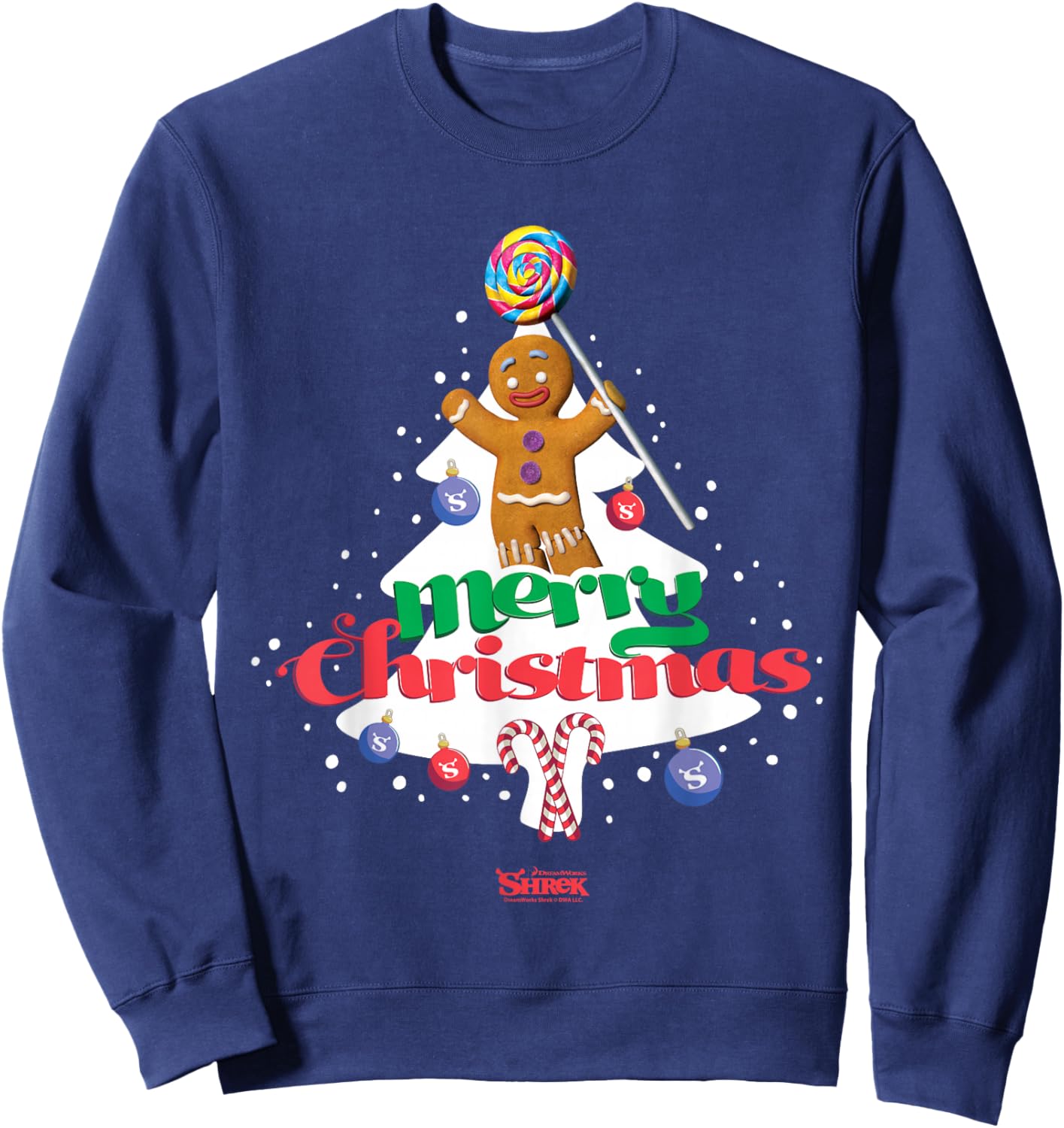Shrek Gingy Merry Christmas Candy Tree Sweatshirt - Sweatshirt | Navy