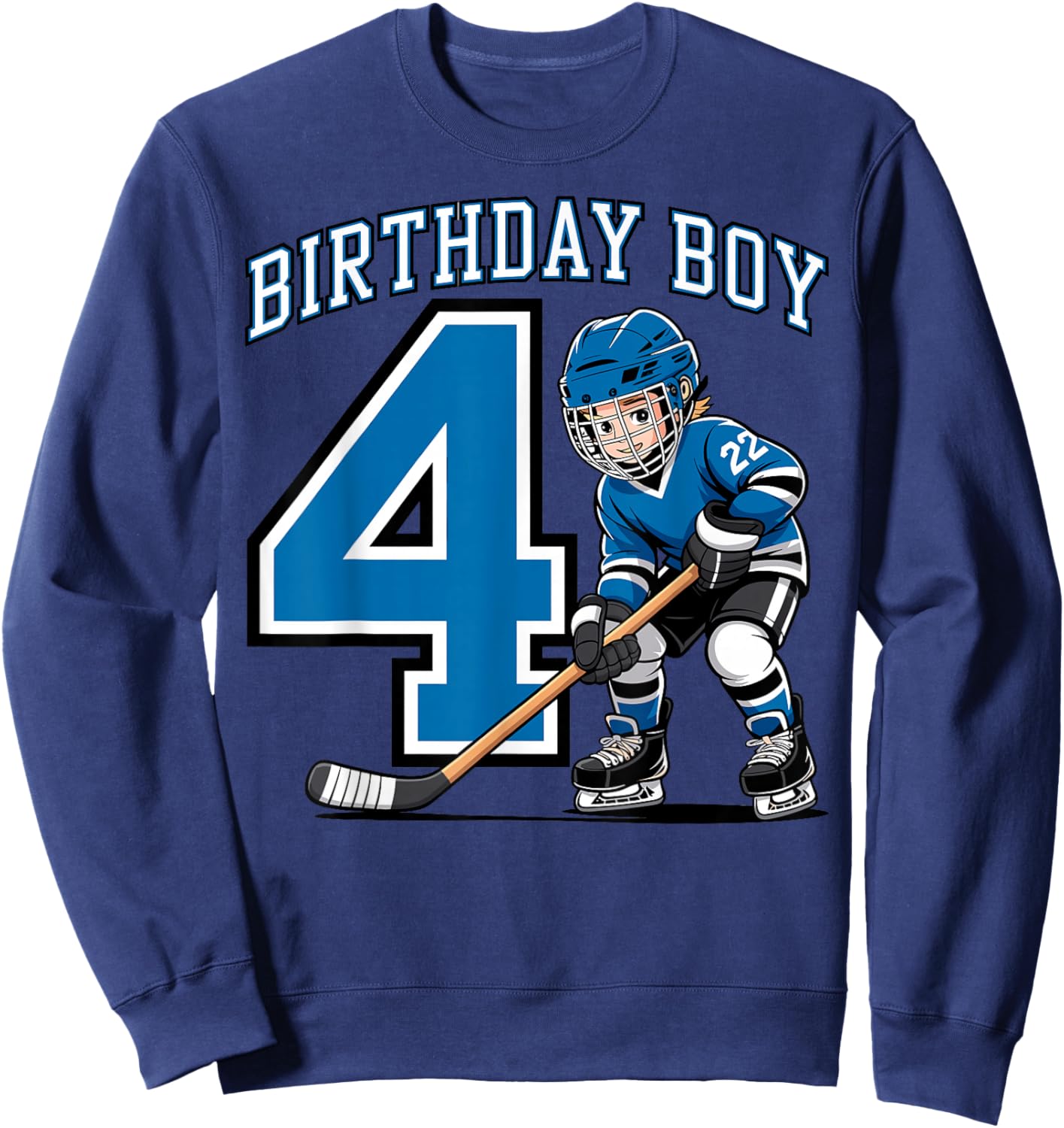 Ice Hockey 4 Years Birthday Boy 4th Bday Kids Hockey Party Sweatshirt - Sweatshirt | Navy