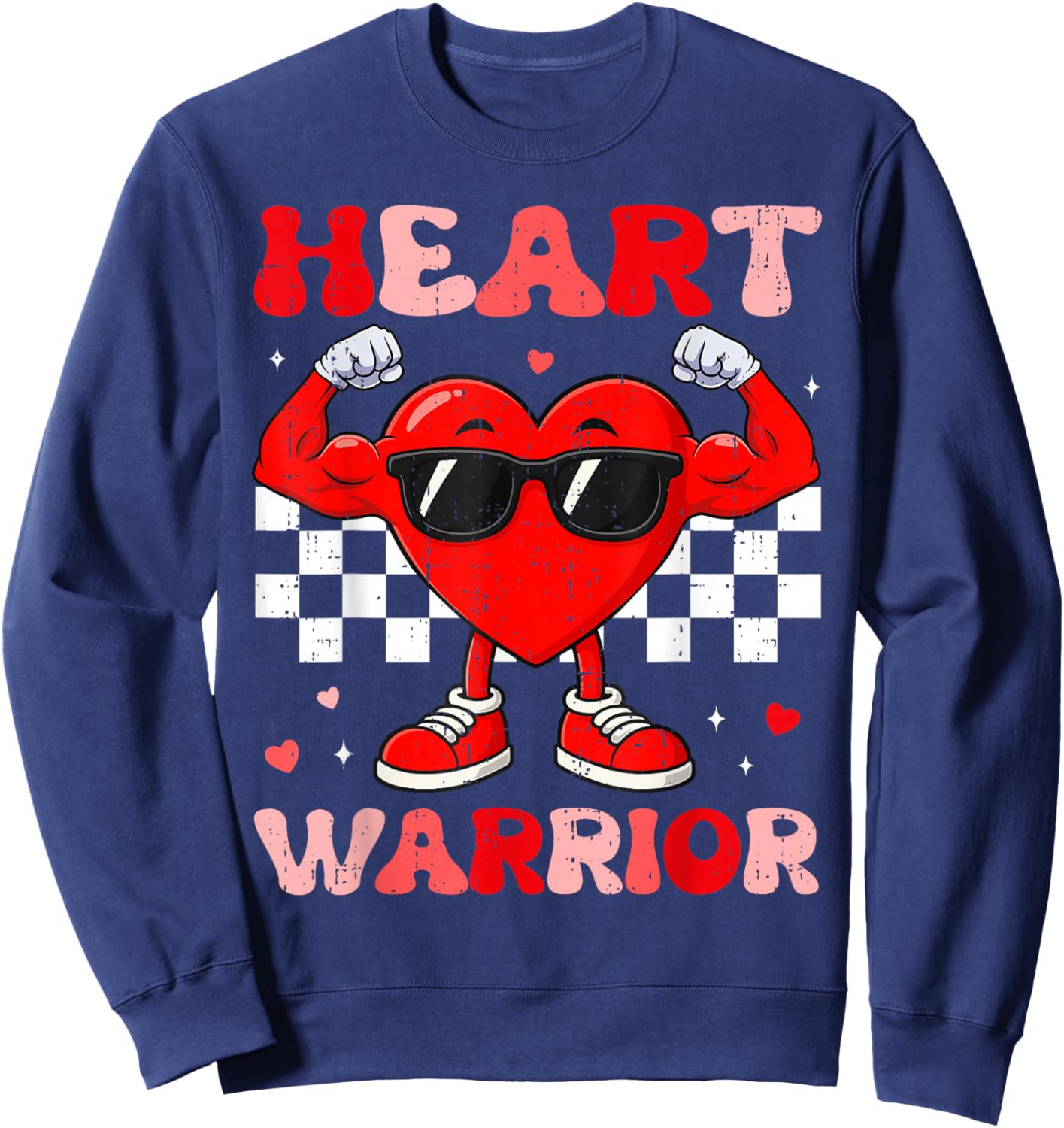 Heart Warrior Heart Disease Awareness Month Red Heart Sweatshirt - Sweatshirt | Navy