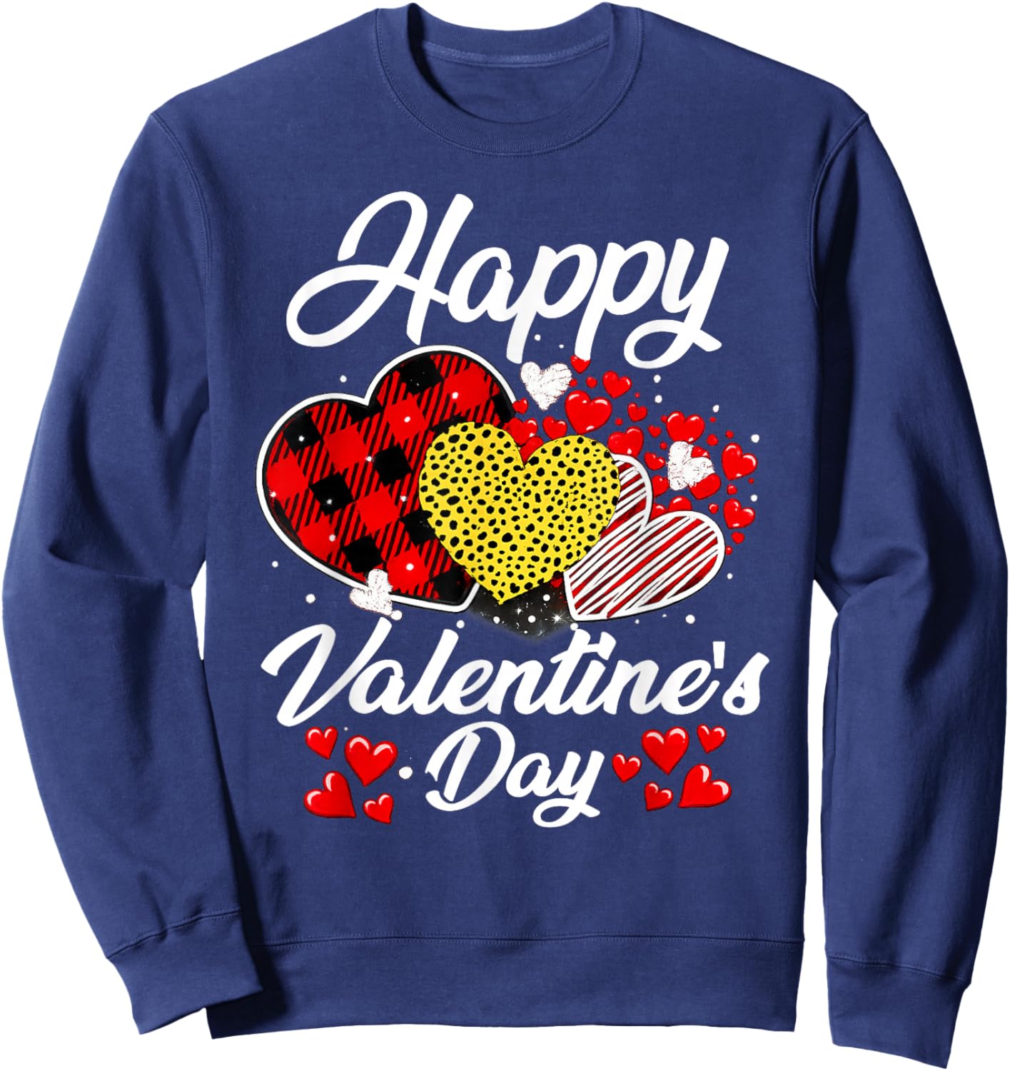Happy Valentine's Day Hearts with Leopard Plaid Valentine Sweatshirt - Sweatshirt | Navy