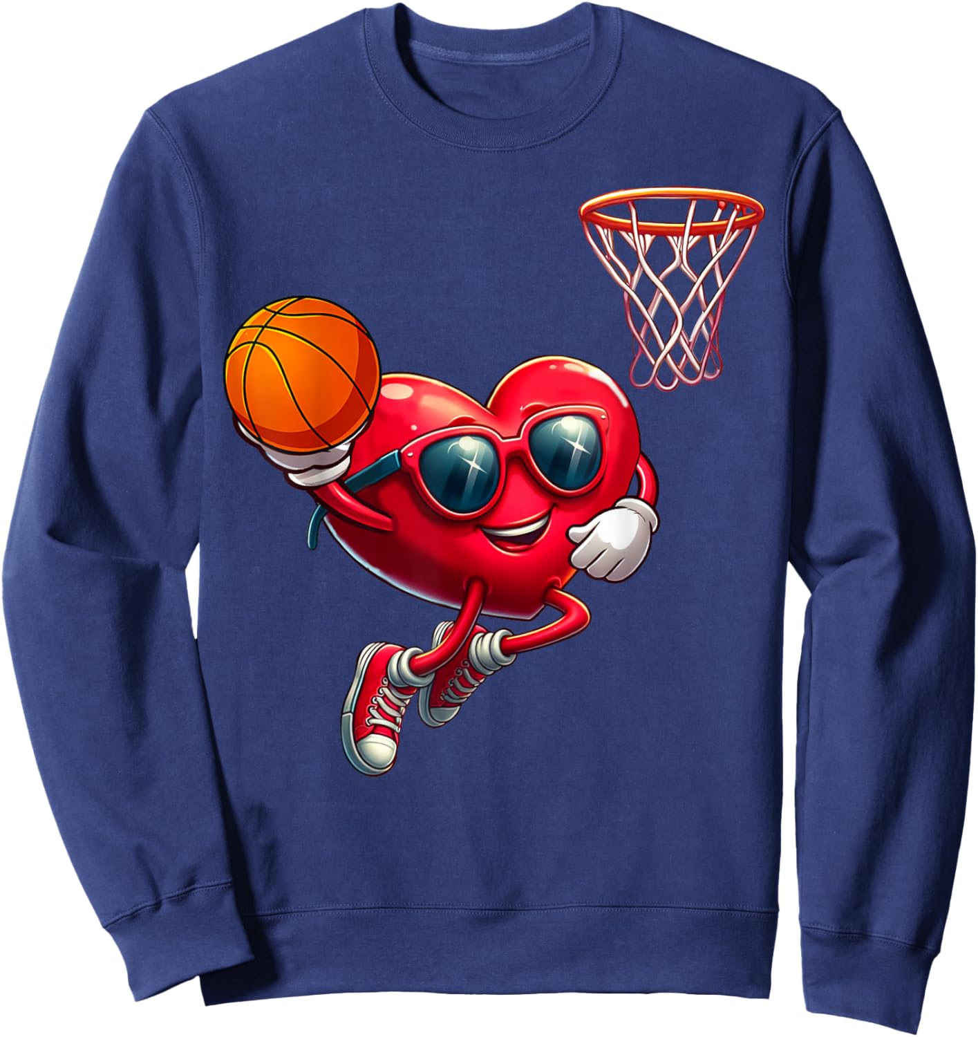 Funny Basketball Valentines Day Heart Boys Sports Love Sweatshirt - Sweatshirt | Navy