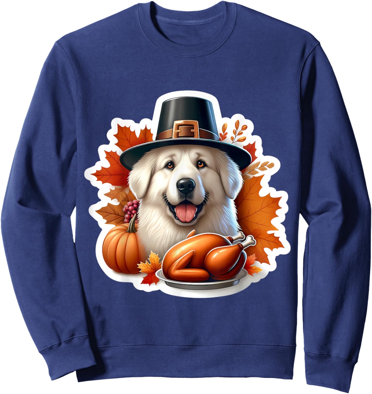 Thanksgiving Great Pyrenees Dog Owner Lover Funny Turkey Mom Sweatshirt - Sweatshirt | Navy