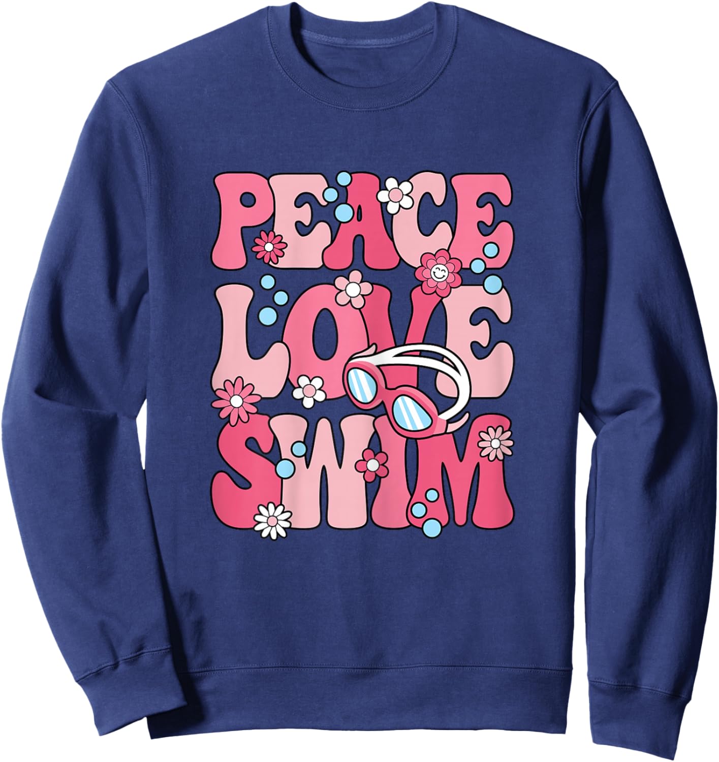 Peace Love Swim Swimming Cute Swimmer Women Girls Kids Sweatshirt - Sweatshirt | Navy