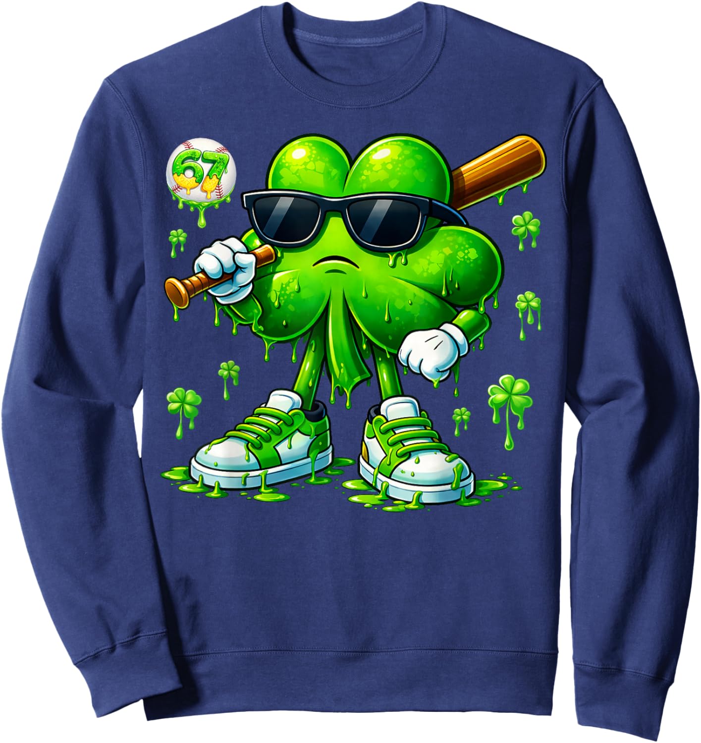 Funny Dripping Drip Shamrock Baseball St Patrick Men Boy Kid Sweatshirt - Sweatshirt | Navy