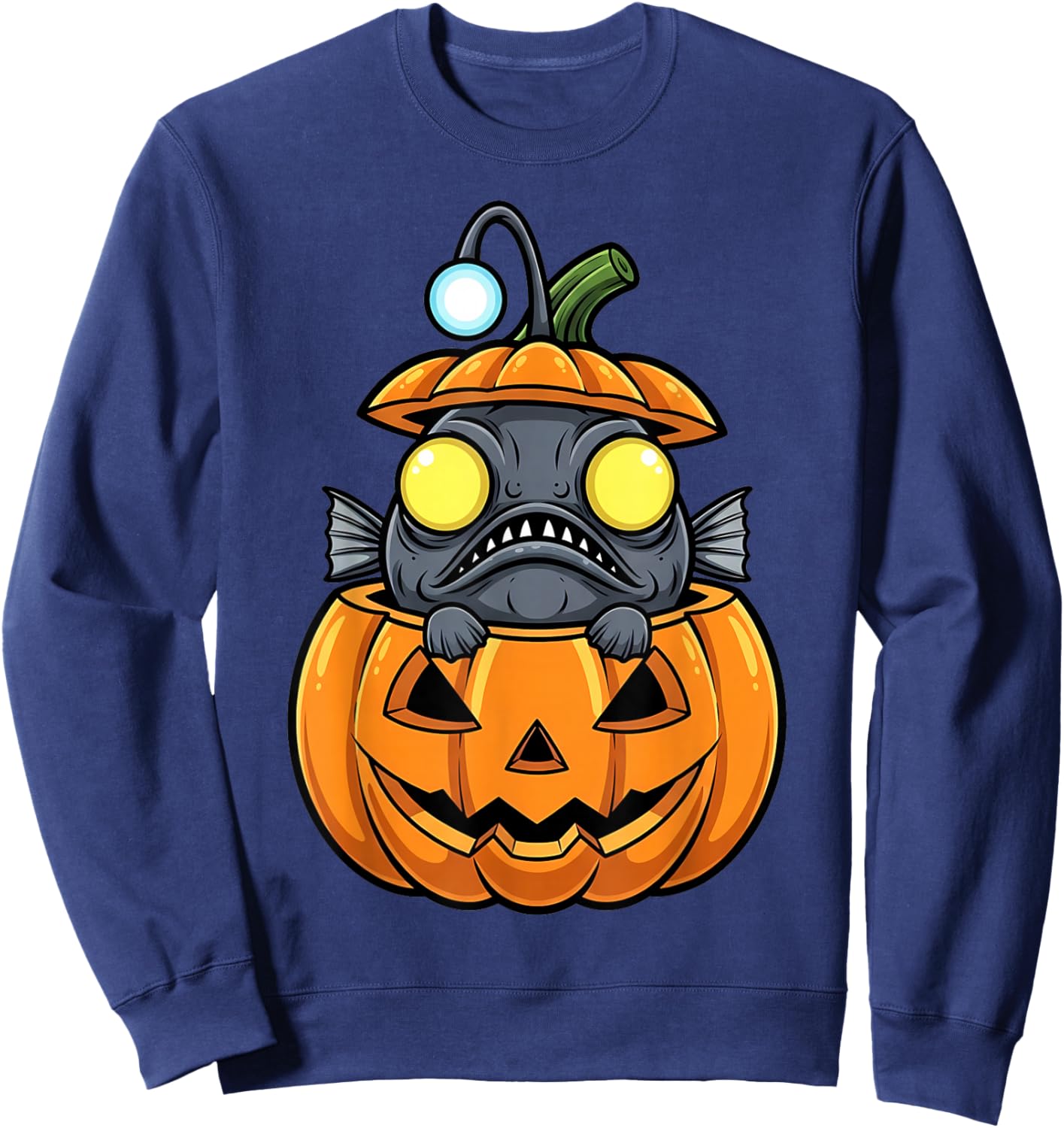 Angler Fish in Jack-o'-Lantern Pumpkin Halloween Sweatshirt - Sweatshirt | Navy