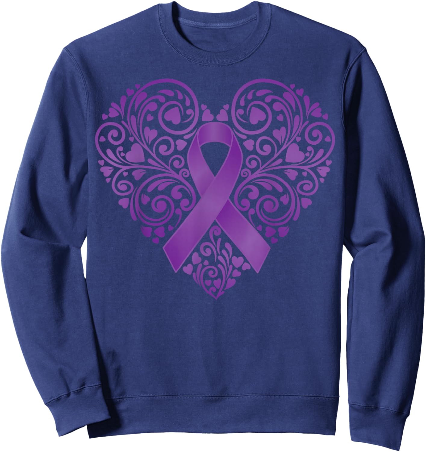 Heart Pancreatic Cancer Month Awareness Purple Ribbon Sweatshirt - Sweatshirt | Navy