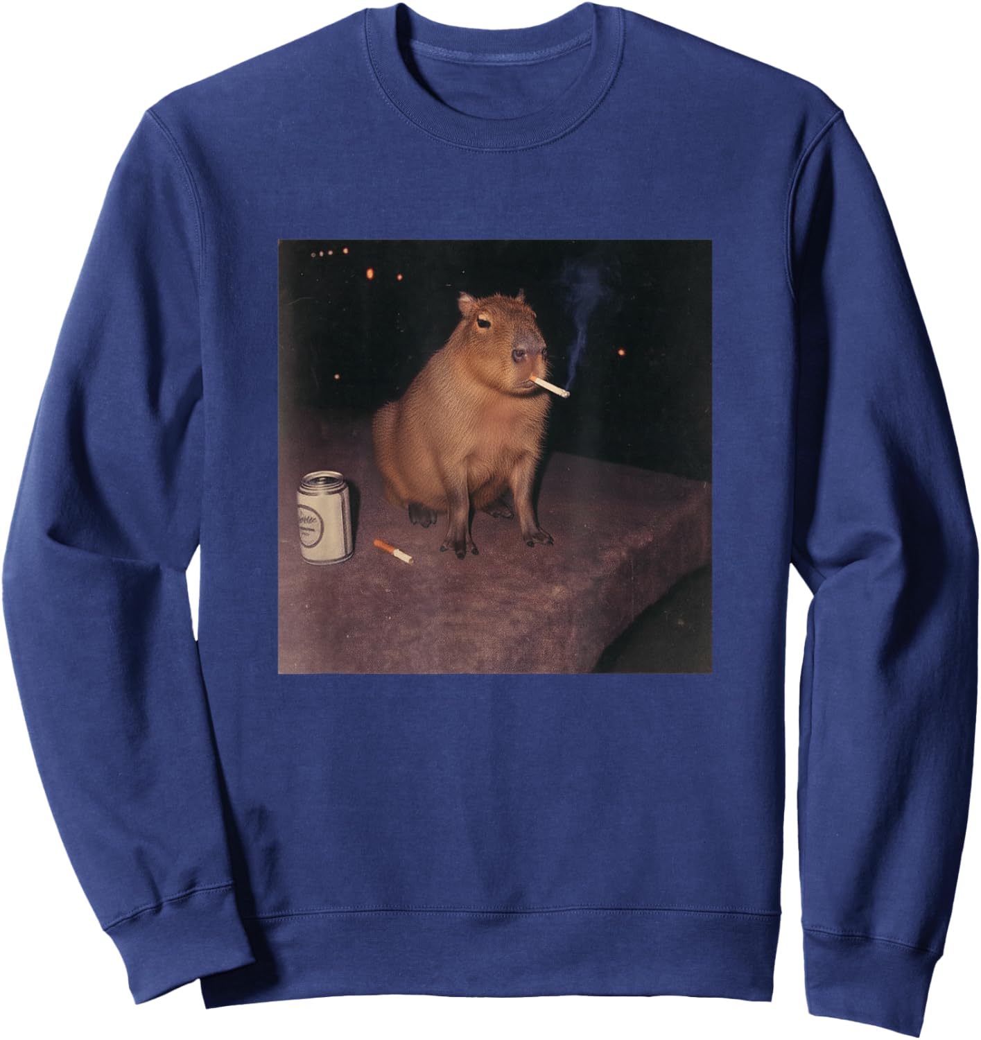 Funny Smoking Capybara Cigarette Beer Gen Z Sweatshirt - Sweatshirt | Navy