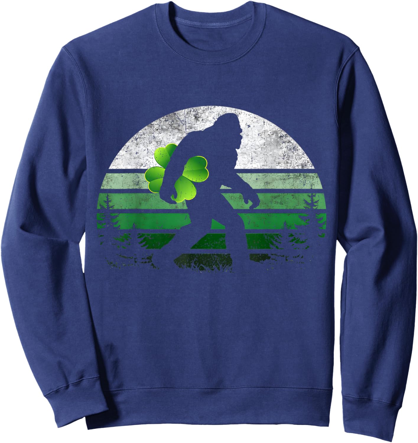 Retro Bigfoot Sasquatch Shamrock St Patricks Men Boy Sweatshirt - Sweatshirt | Navy