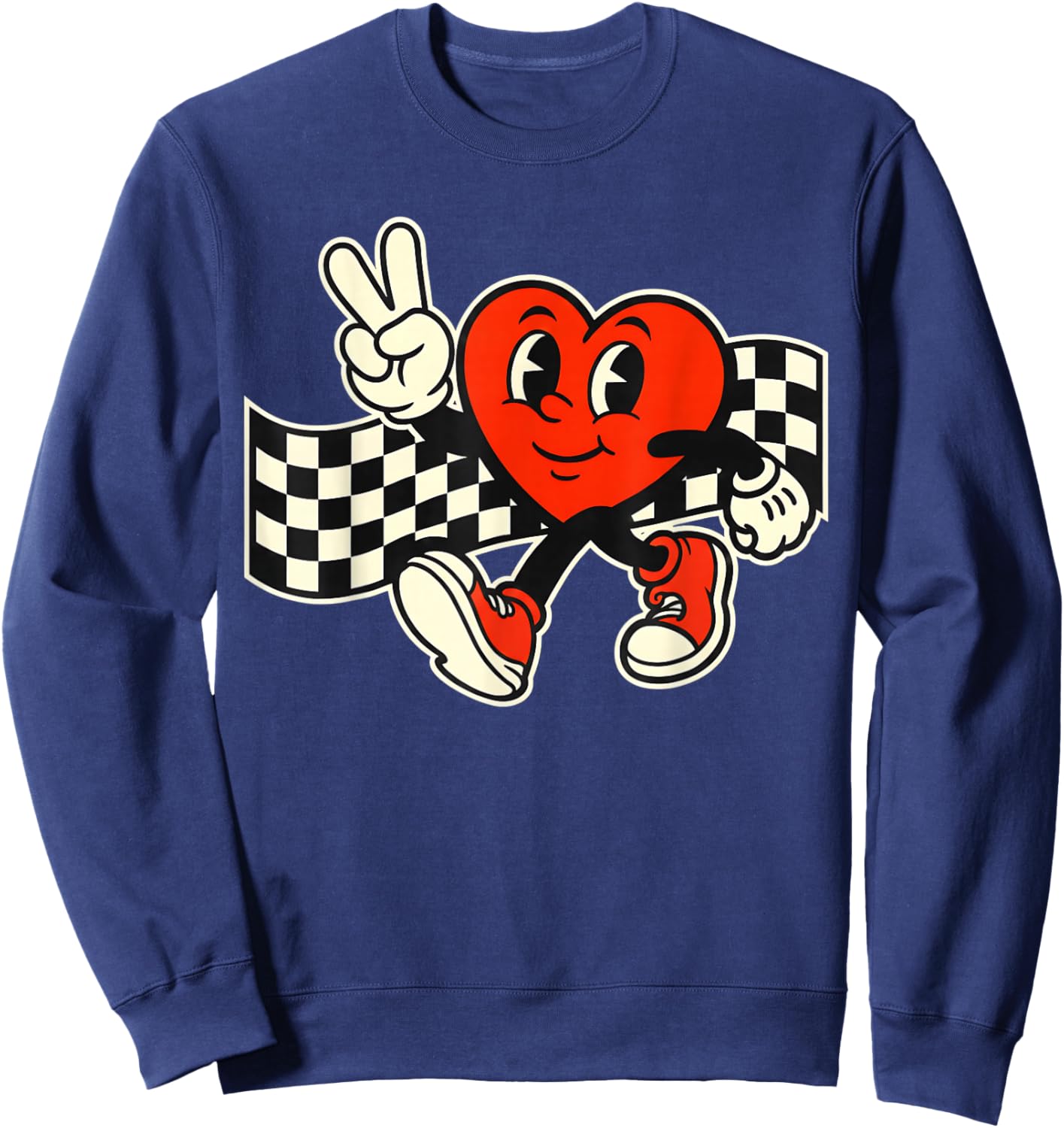 Valentine's Day Heart Peace Hand Retro Groovy Men Women Kids Sweatshirt - Sweatshirt | Navy