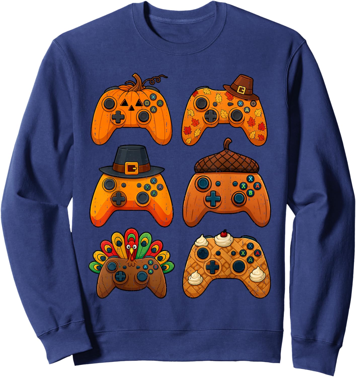 Gamer Turkey Fall Thanksgiving Video Game Gaming Teen Boys Sweatshirt - Sweatshirt | Navy