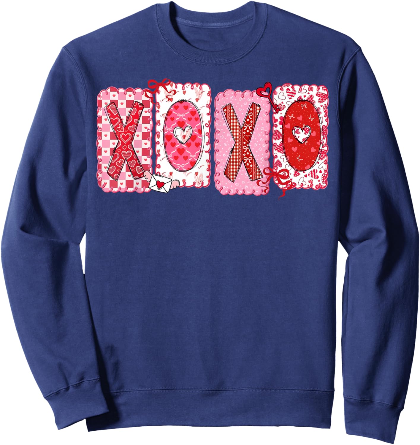 Happy Valentine Coquette Bow XOXO Hugs & Kisses Girl Women Sweatshirt - Sweatshirt | Navy