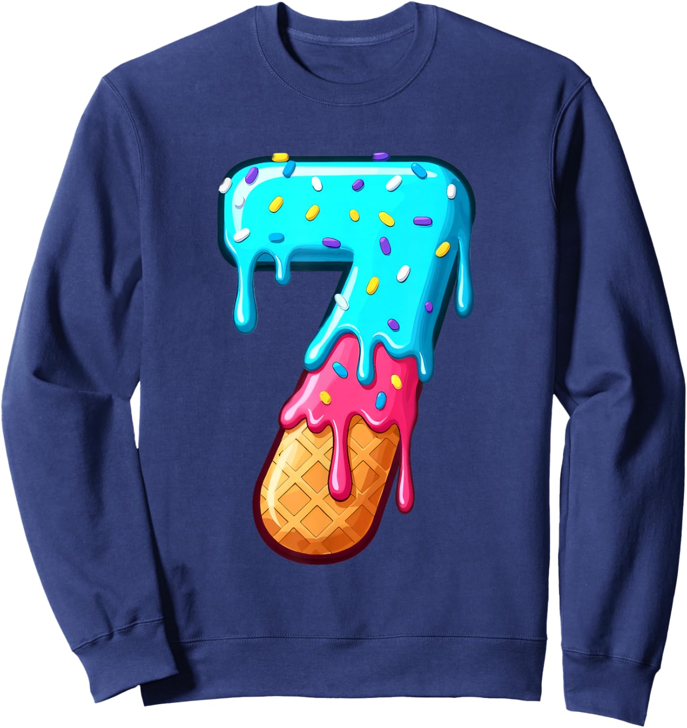 Funny 67 Number 7 Ice Cream Drip Meme Matching Group Costume Sweatshirt - Sweatshirt | Navy