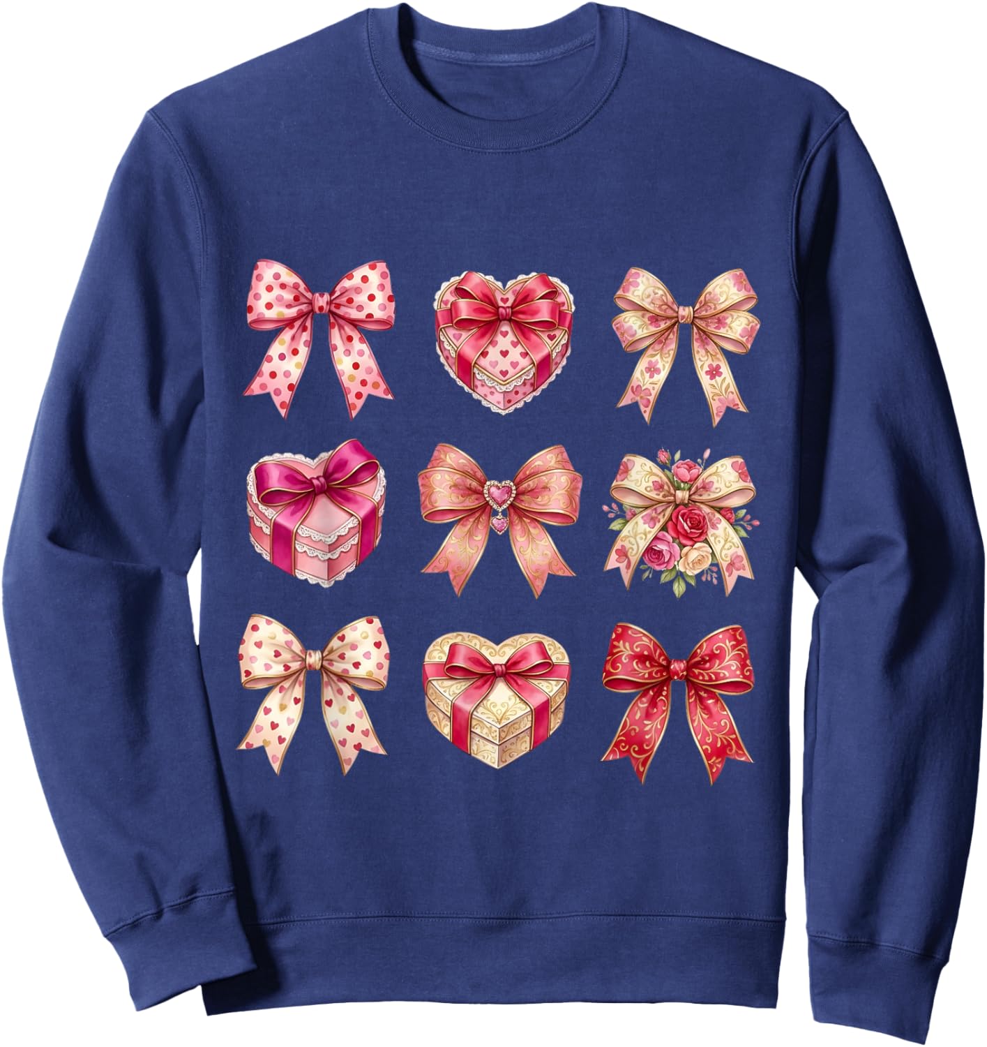 Valentines Day Hearts Coquette Bow Women Girls Boys Sweatshirt - Sweatshirt | Navy