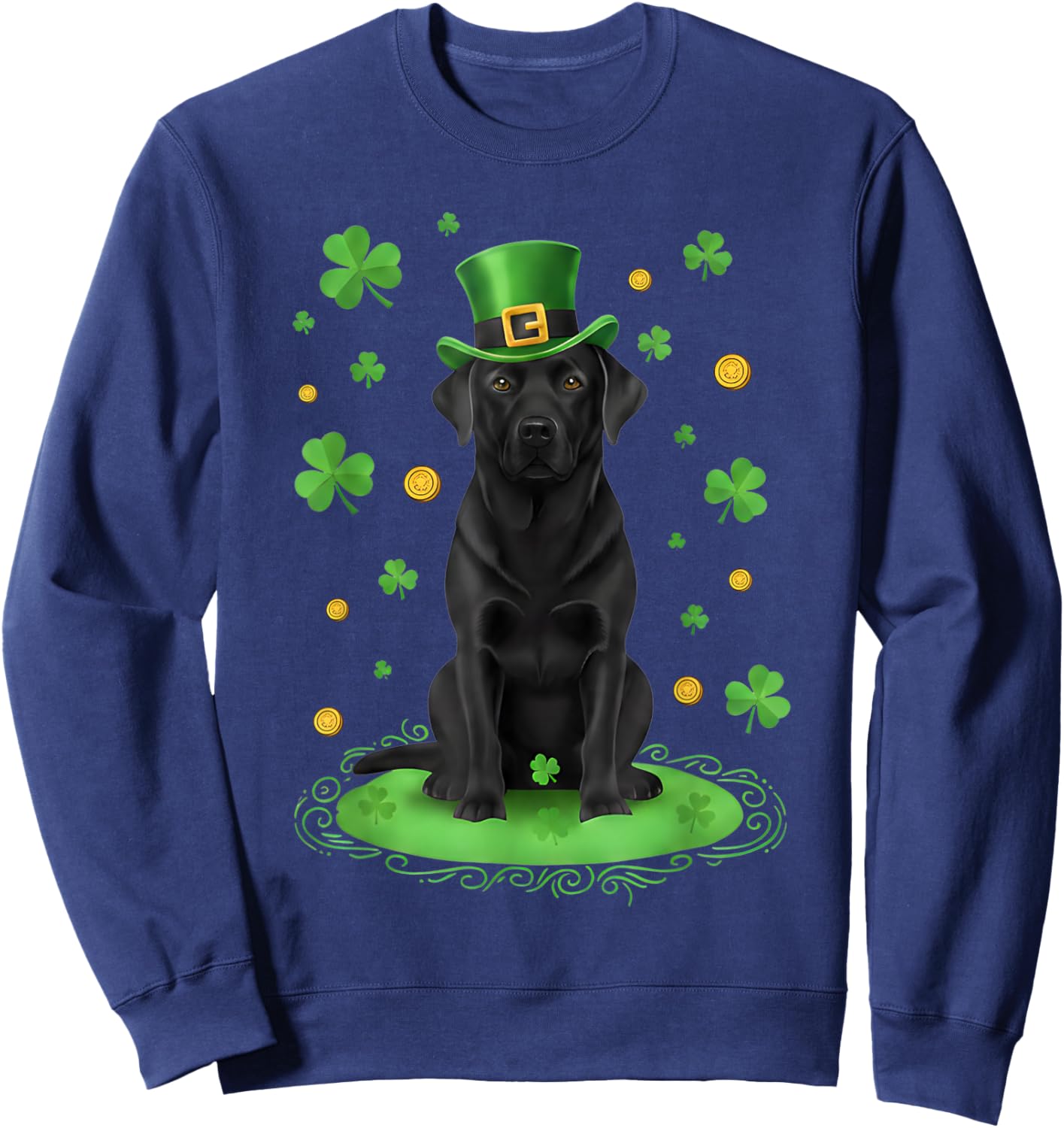 Black Lab Labrador St Patricks Day Dog Shamrock Men Women Sweatshirt - Sweatshirt | Navy