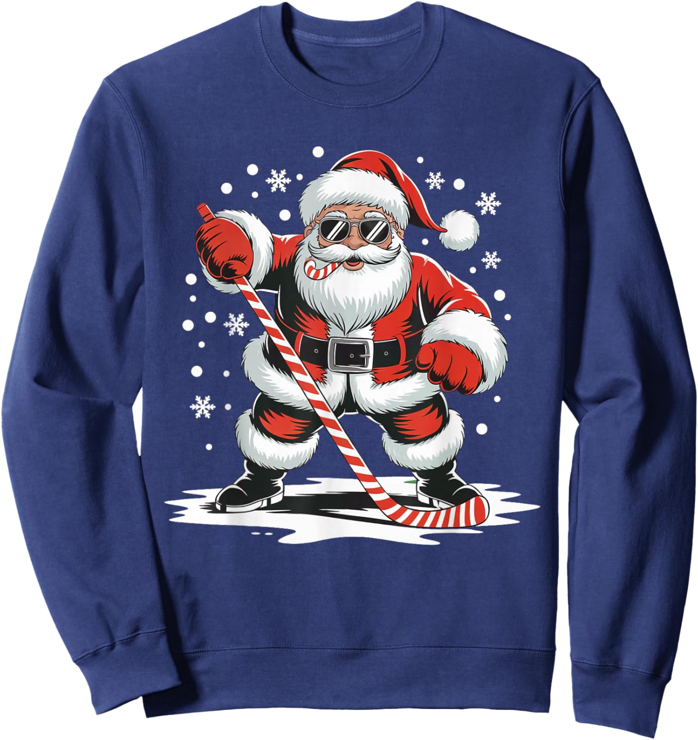 Hockey Christmas Santa Playing Sport Skating Candy Cane Fun Sweatshirt - Sweatshirt | Navy