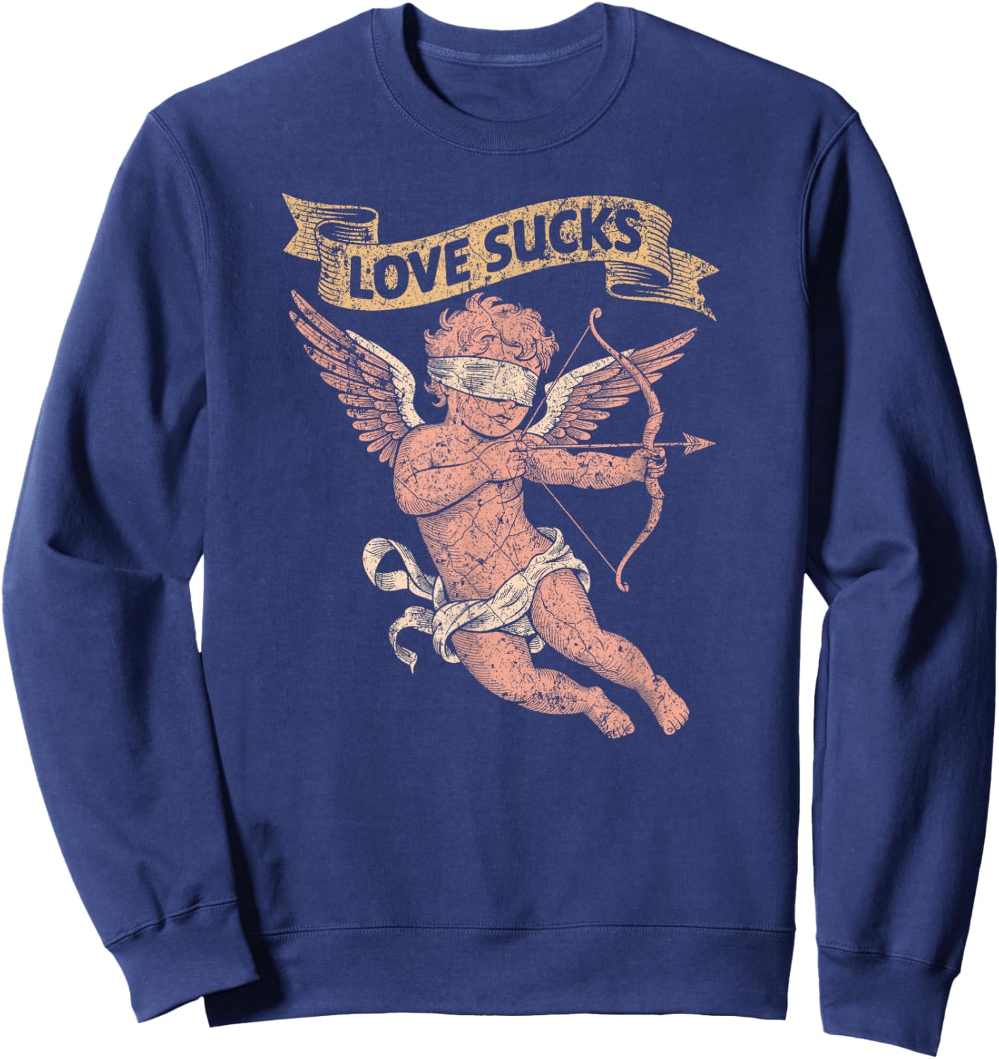 Love Sucks Blind Faded Cupid Singles Design Sweatshirt - Sweatshirt | Navy
