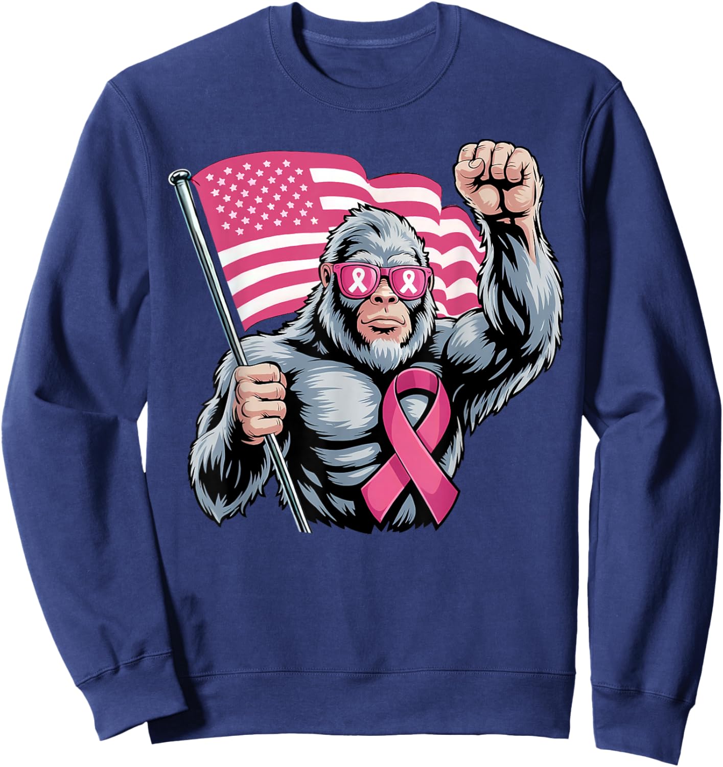 Bigfoot Pink Ribbon Fight Breast Cancer Awareness Sweatshirt - Sweatshirt | Navy