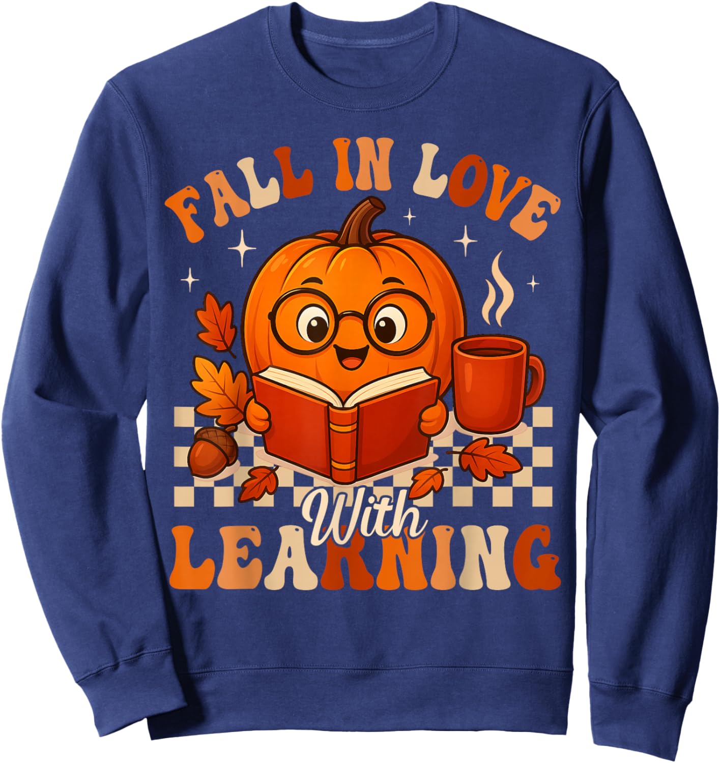 Fall in Love with Learning Pumpkin Book Autumn Halloween Sweatshirt - Sweatshirt | Navy