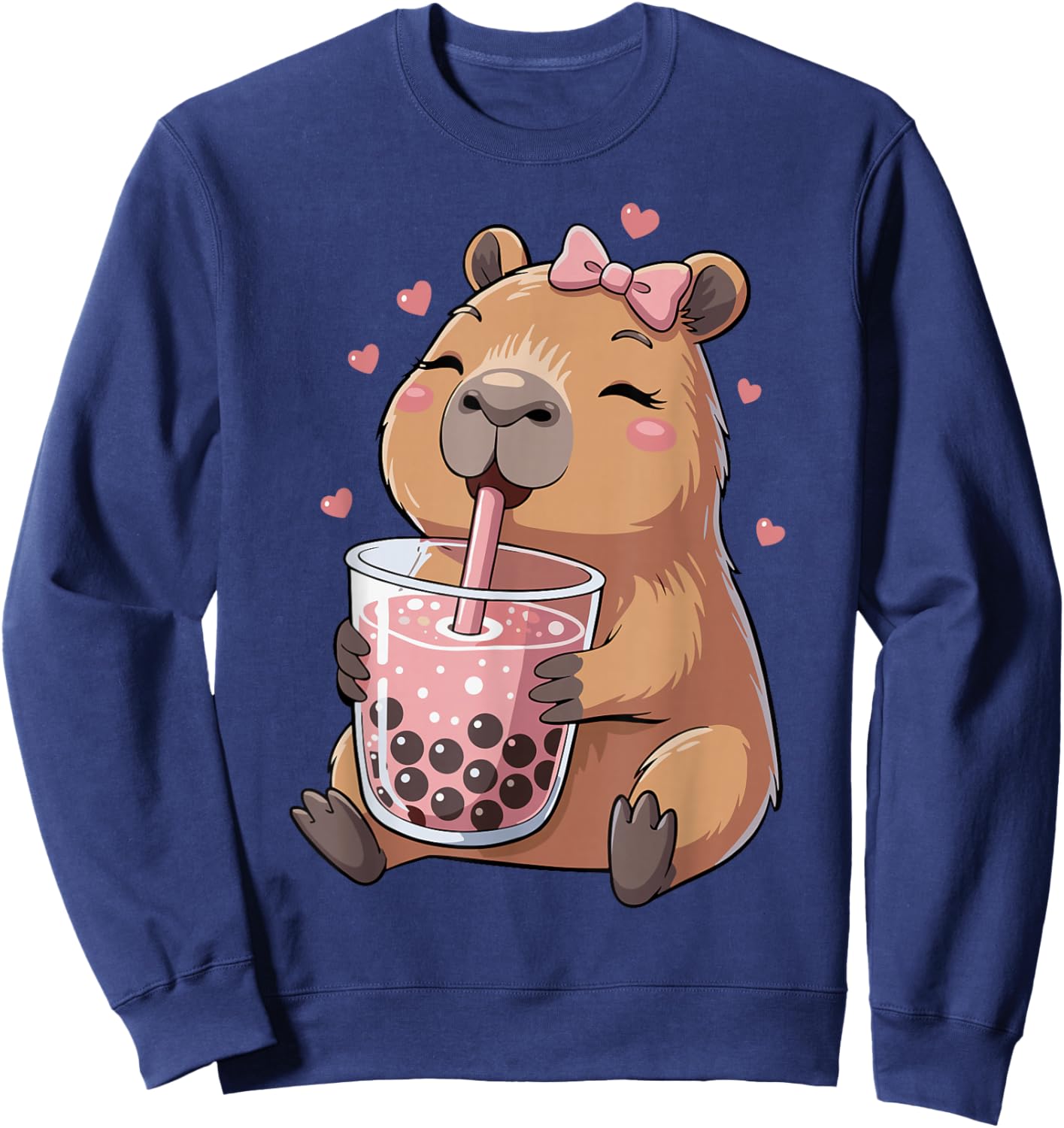 Cute Capybara Drinking Bubble Tea, for Girls, Capybara Sweatshirt - Sweatshirt | Navy