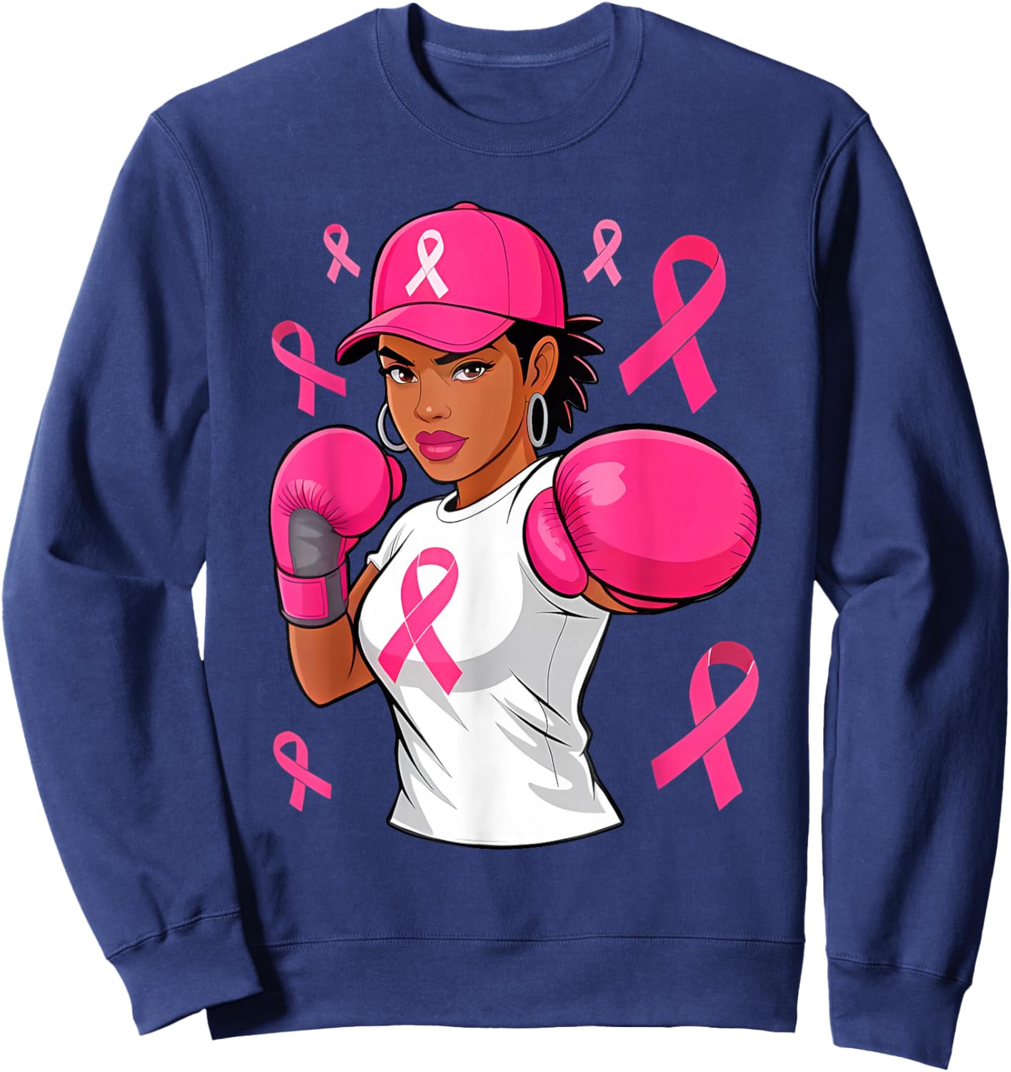 Women Black African American Fight Breast Cancer Pink Ribbon Sweatshirt - Sweatshirt | Navy
