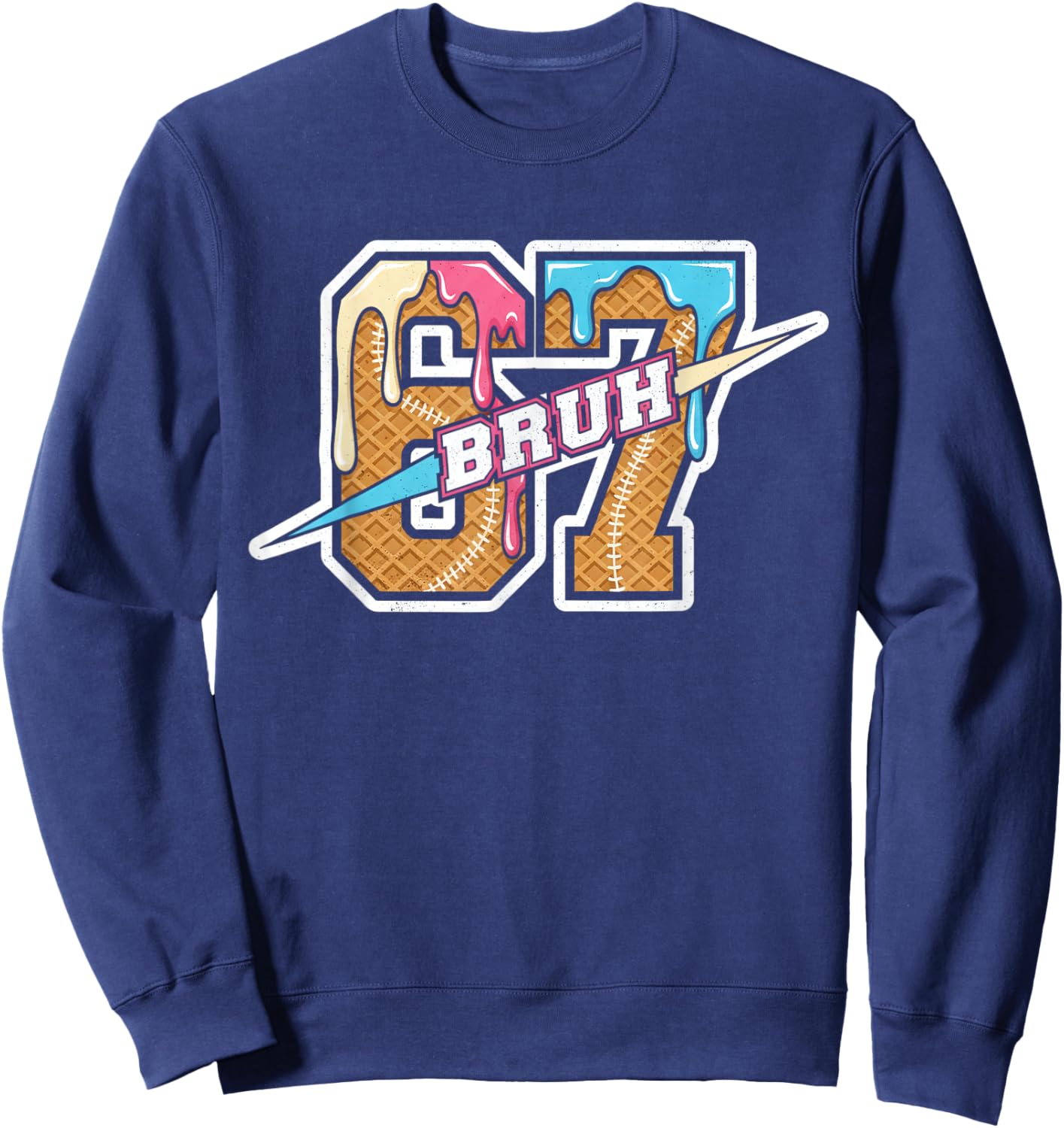 Six Seven Meme Boys Girls Kids Bruh 67 Ice Cream Drip Sweatshirt - Sweatshirt | Navy