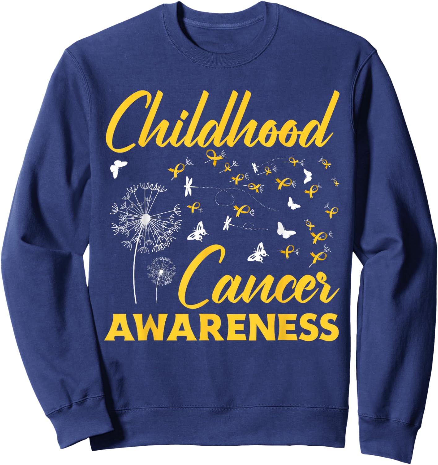 Childhood Cancer Dandelion Gold Ribbon Awareness Sweatshirt - Sweatshirt | Navy